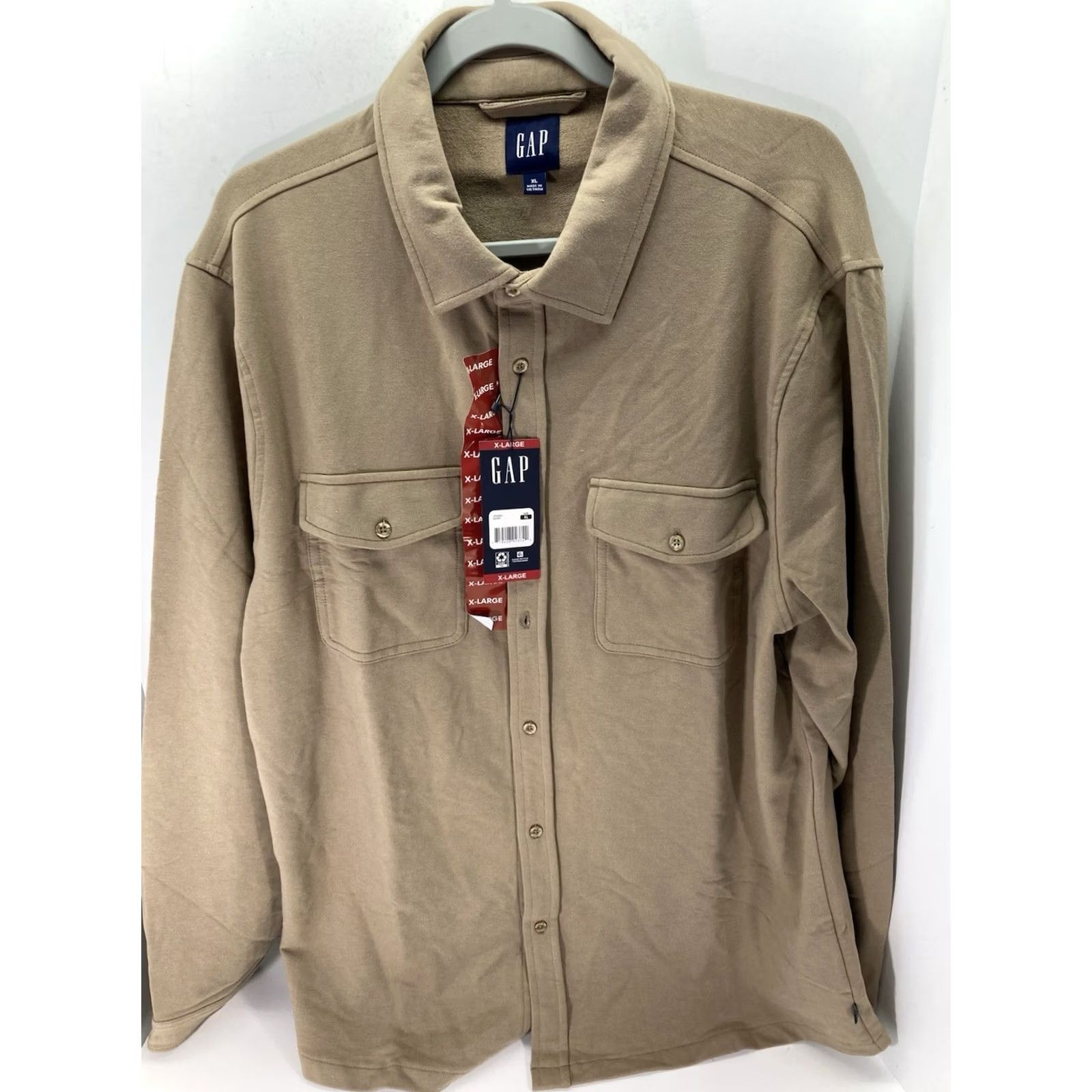 Gap Gap Shirt Men XL Brown Knit Button-Front Long Sleeve Cotton Blend Stretch NWT Regular, Button-Up, Collared, Vietnam, Gap Size US XL / EU 56 / 4 - 2 Thumbnail