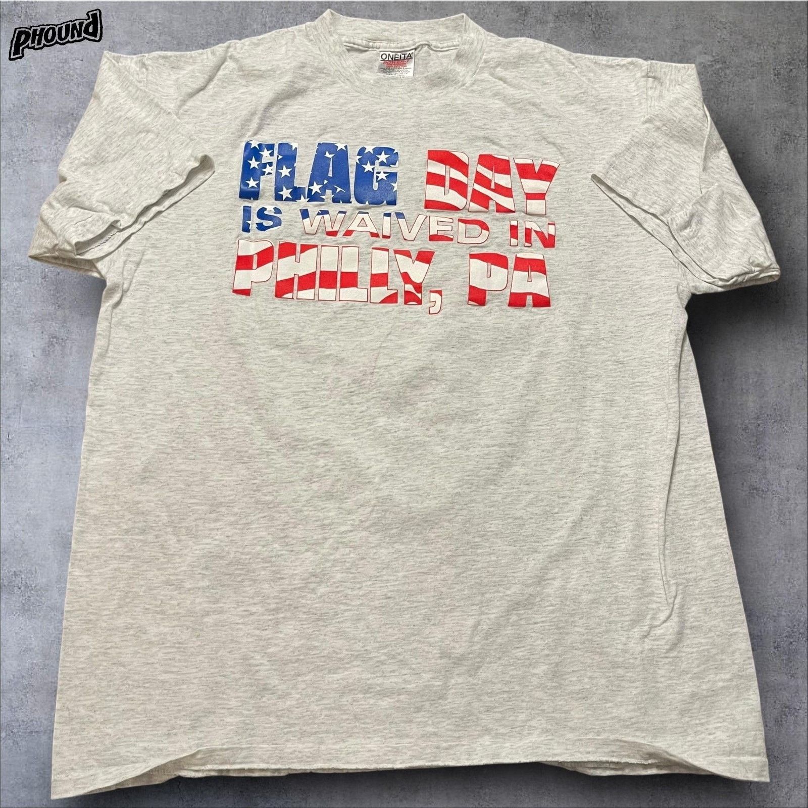 Vintage Vtg Oneita Flag Day Shirt L Philly PA USA Patriotic 90s Size US L / EU 52-54 / 3 - 1 Thumbnail