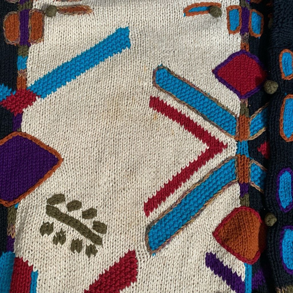 Vintage Vintage 90s Abstract Knit Sweater Oatmeal Bold Graphic Overs Size US S / EU 44-46 / 1 - 11 Thumbnail