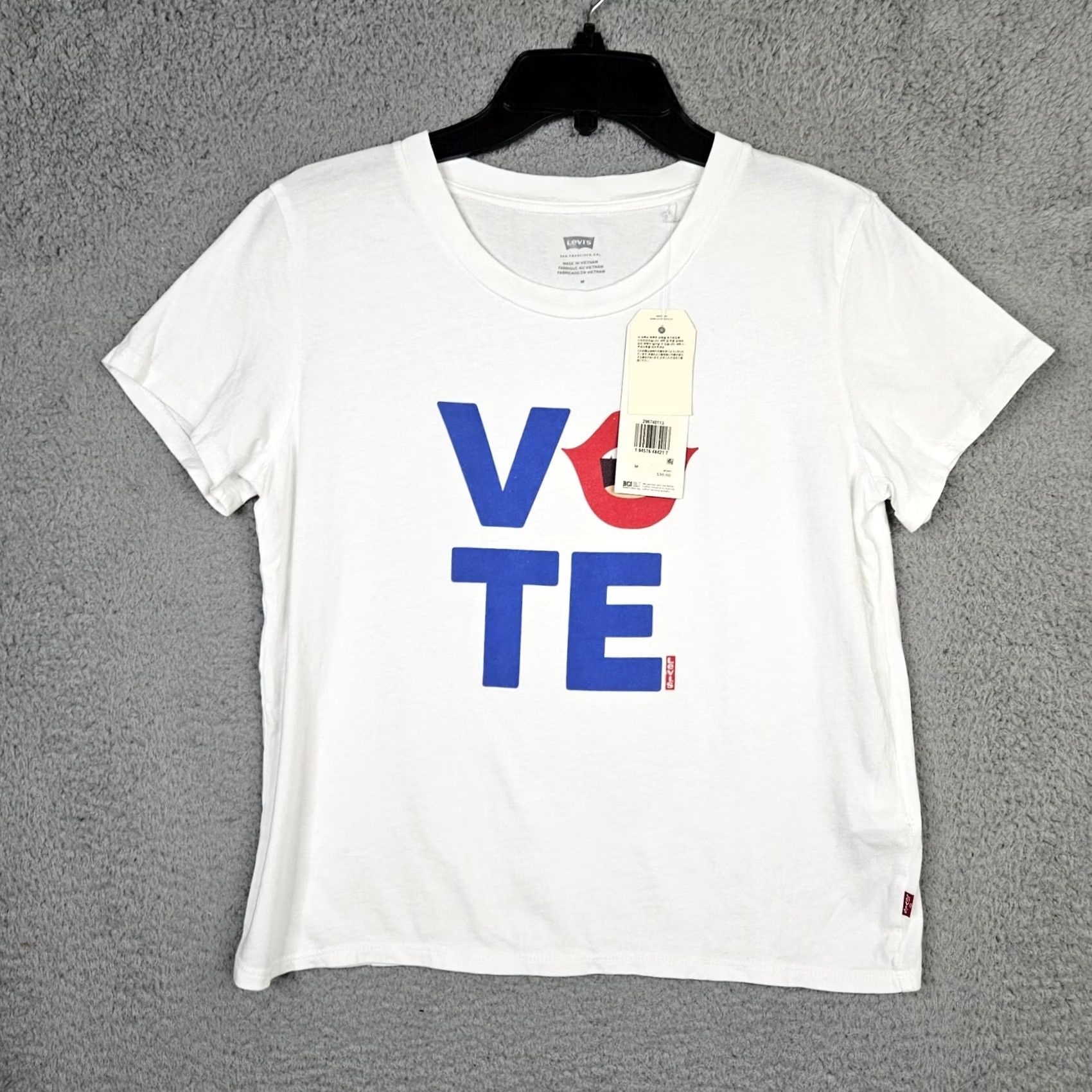 Levi's Levi's Women's Crew Neck Short Sleeve White T-Shirt M Regular Cotton Jersey Basic Shirt Womens Regular Size M White 90s Vote Theme Size M / US 6-8 / IT 42-44 - 2 Thumbnail