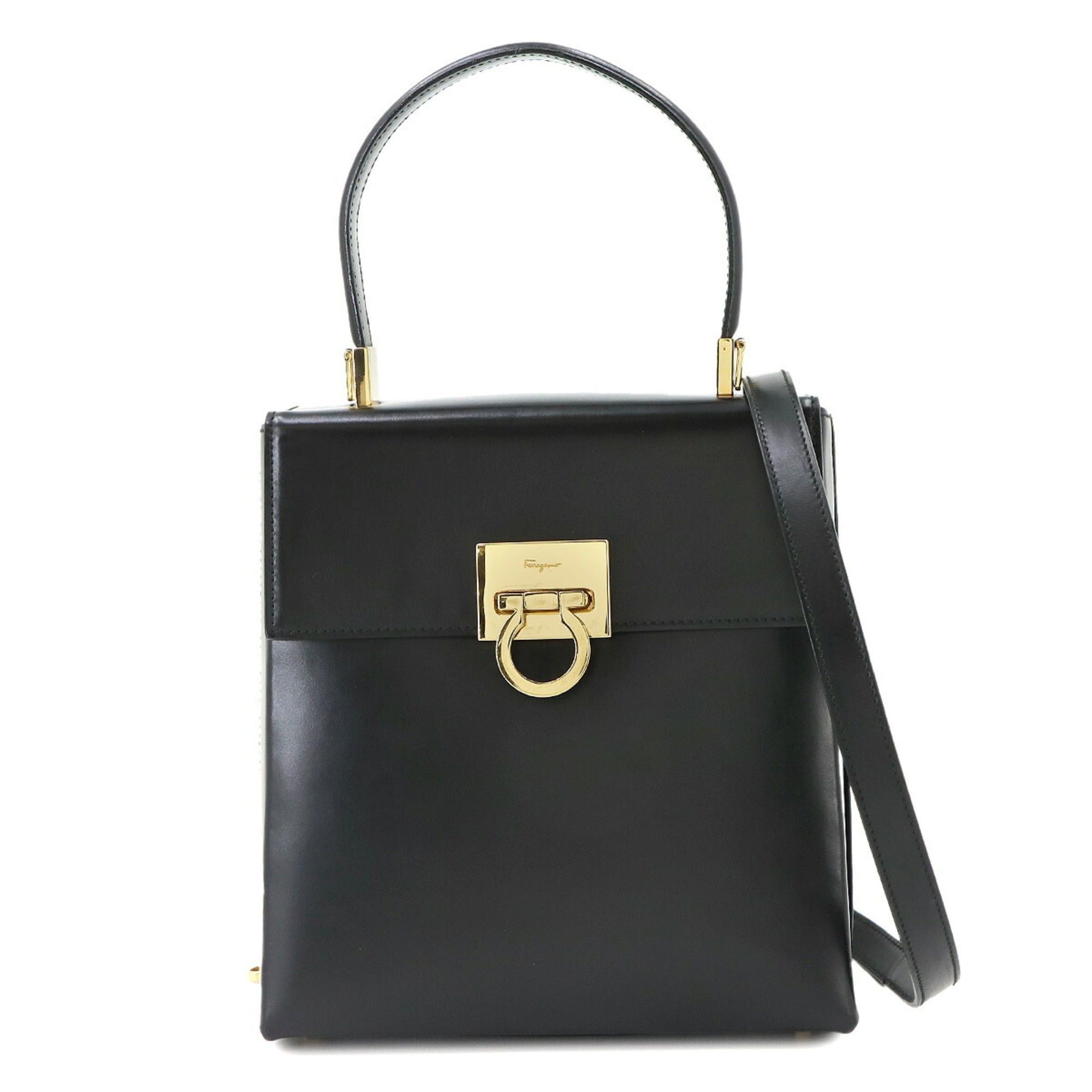 Salvatore Ferragamo Salvatore Ferragamo Gancini 2-way Hand/Shoulder Handbag, Leather, Black, 21 8658, Gold Hardware, Bag Size ONE SIZE - 1 Thumbnail