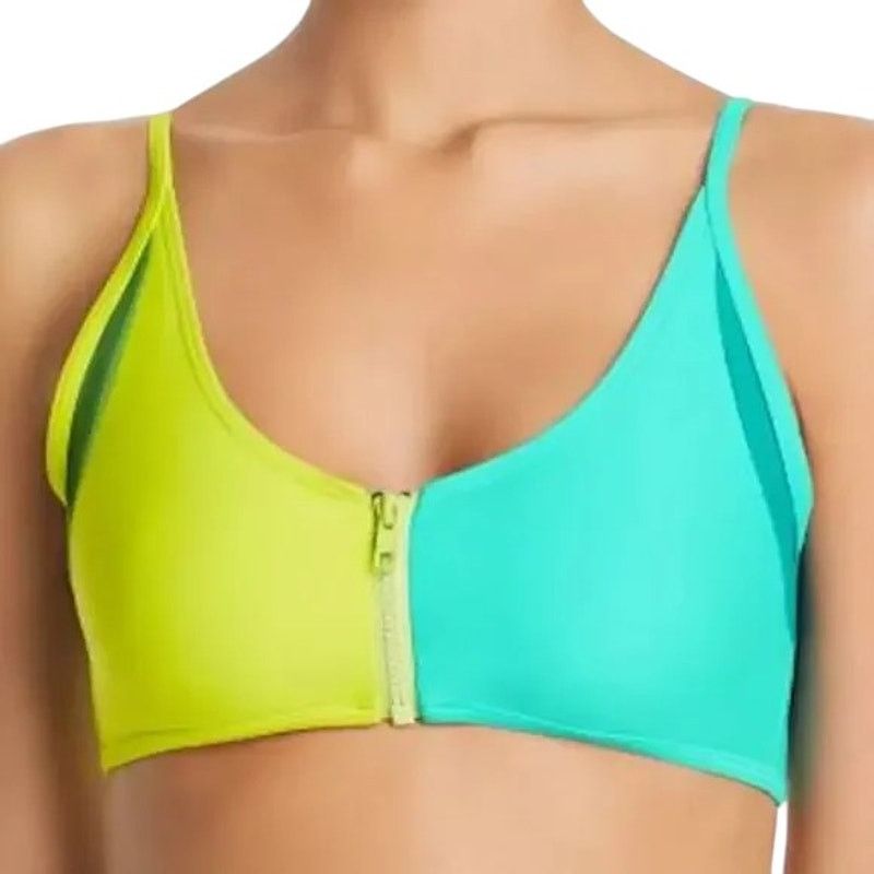 Other Chromat Green Color Block Zip Triangle Bikini Top, S Size ONE SIZE - 1 Thumbnail