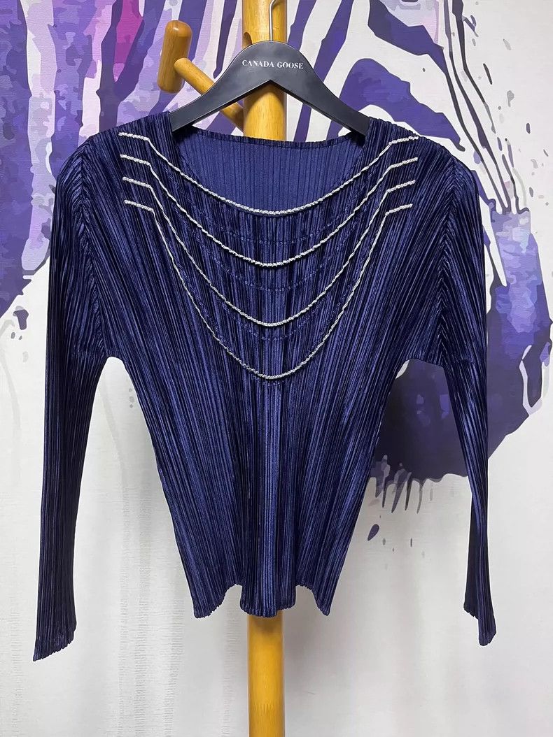 Issey Miyake Issey Miyake size:3 Dark blue pleated long-sleeved shirt Size S / US 4 / IT 40 - 2 Thumbnail