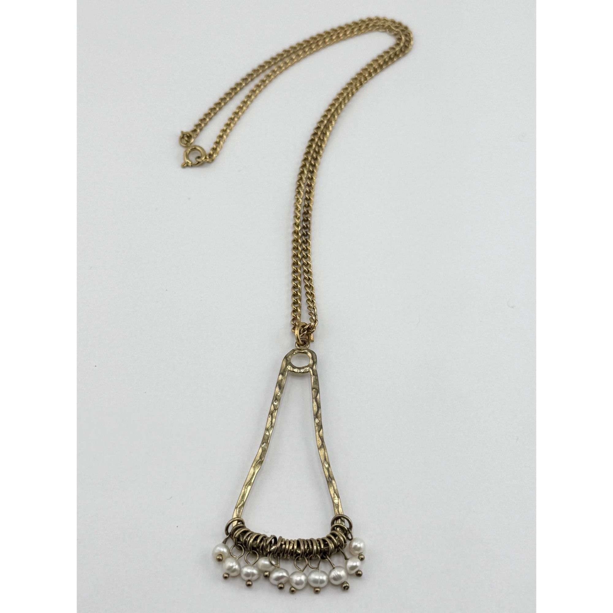 Vintage Vintage gold tone ring hanging genuine pearls pendant neckla Size ONE SIZE - 3 Thumbnail