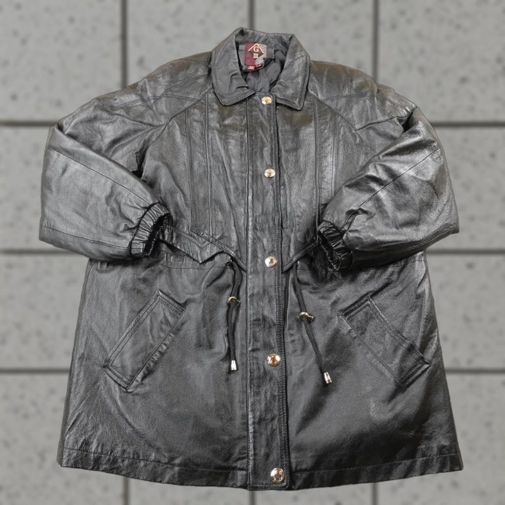 G-III VTG G III Jacket Womens L Black Leather Zip Button Parka Trench Coat Motorcycle Bar? Size L / US 10 / IT 46 - 1 Thumbnail