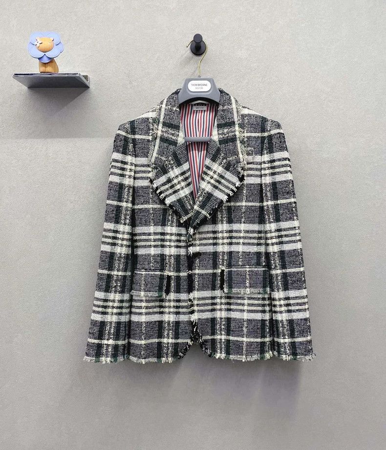 Thom Browne Green check tweed coat