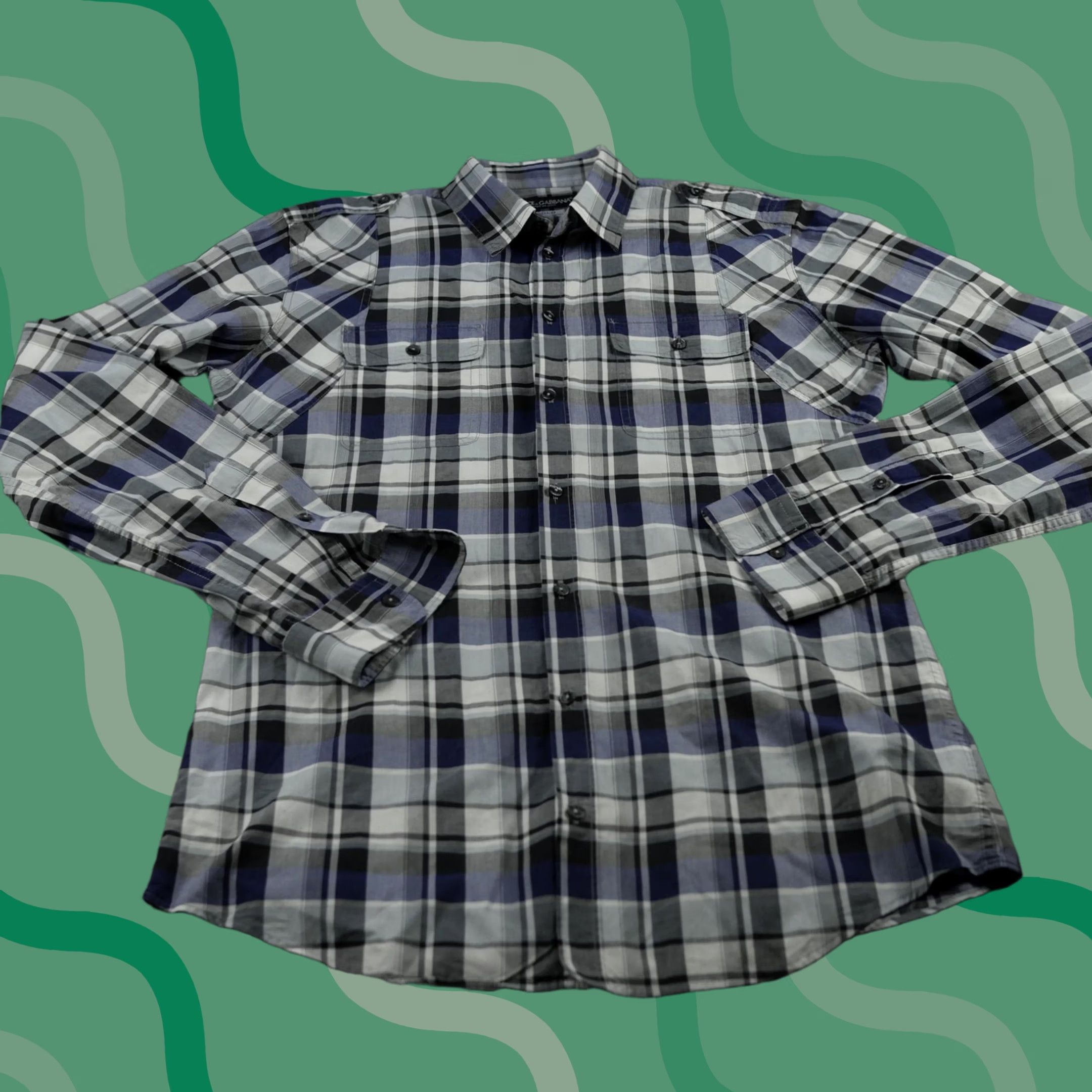 Dolce & Gabbana Dolce & Gabbana Button-Up Shirt Mens Plaid Blue Cotton 100% Button Front Chest Pockets Made in Italy Size US M / EU 48-50 / 2 - 1 Thumbnail