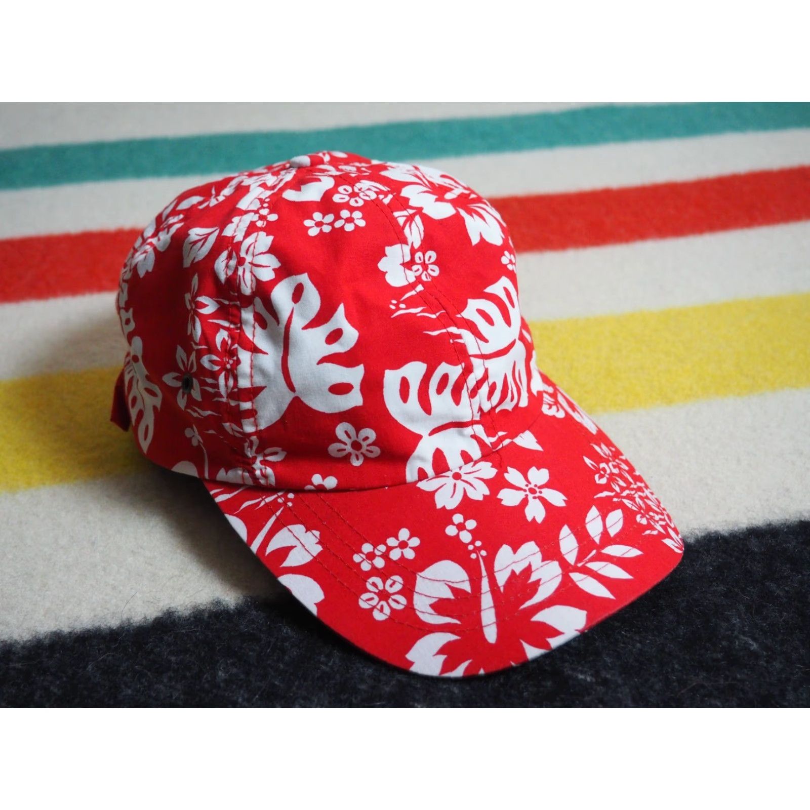Etro VTG 80s 90s Red White Floral Hawaiian Retro Surf Beach Strapback Hat Cap OSFM Size ONE SIZE - 2 Thumbnail