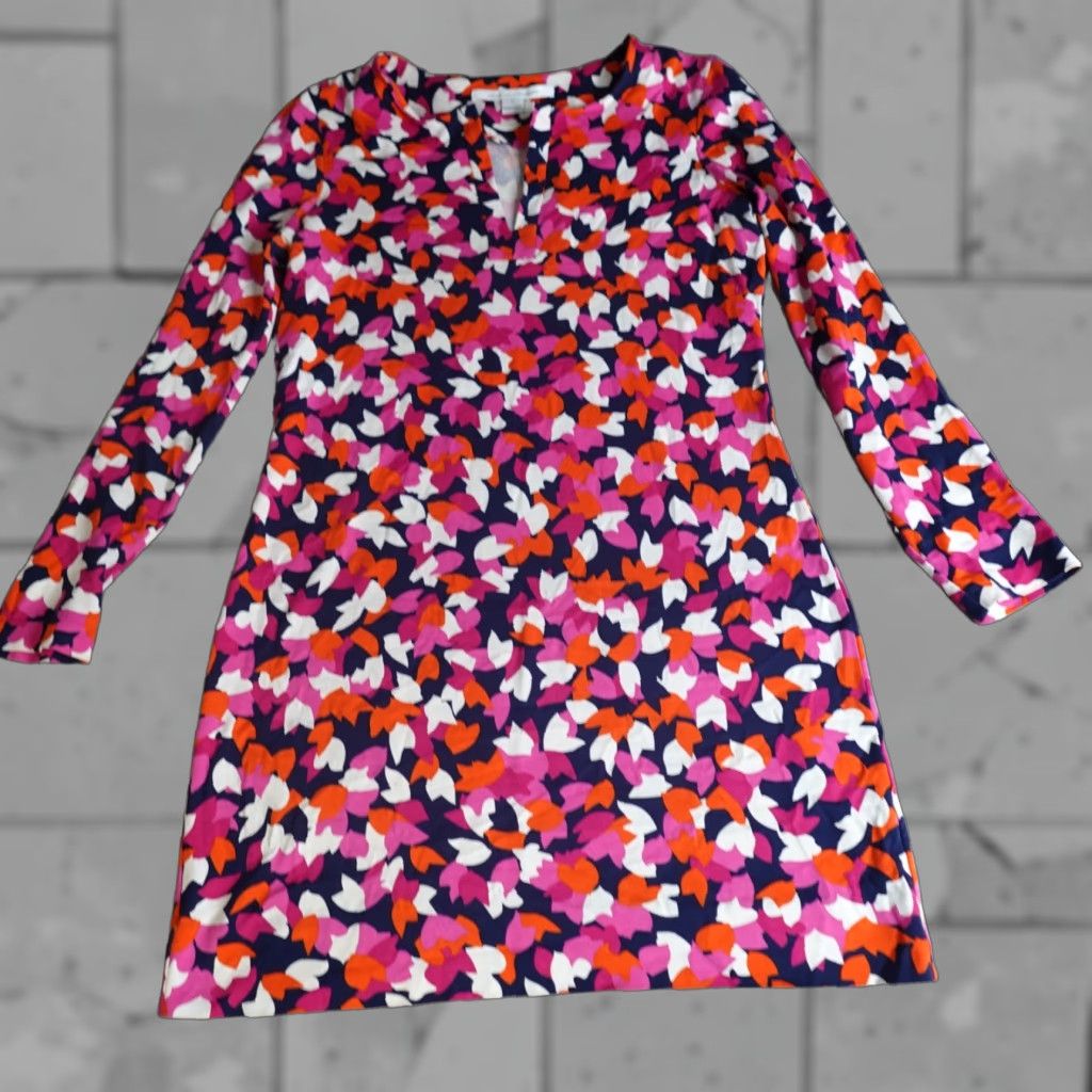 Diane von Furstenberg Diane von Furstenberg Dress 6 Red Cotton Silk Reina Jersey Short Neck Leaf Floral long Sleeve Sundress Women Summer Vintage No? Size M / US 6-8 / IT 42-44 - 1 Thumbnail