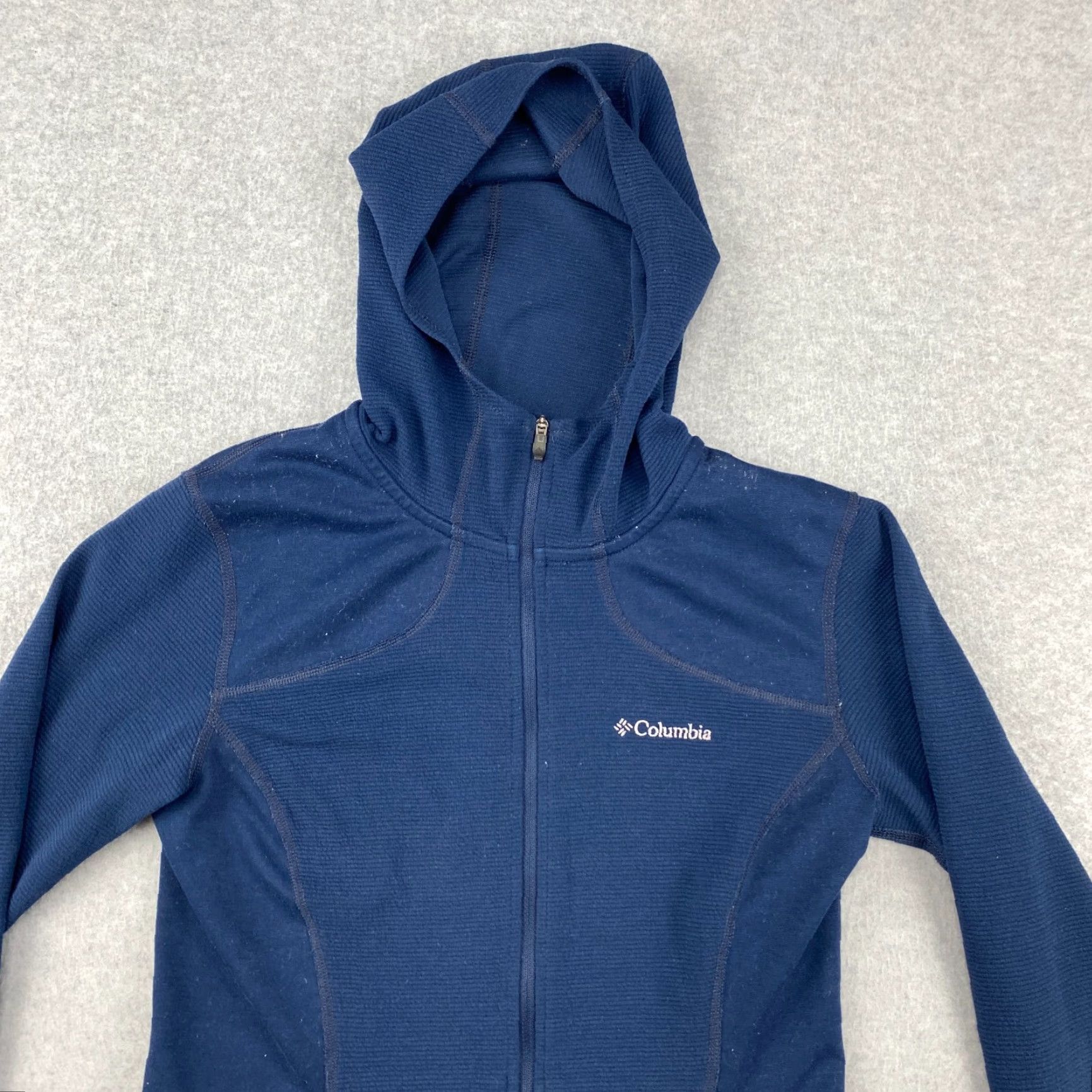 Vintage Columbia Hoodie Women Small S Navy Full Zip Knit Lightweight Thumbholes Pockets Size S / US 4 / IT 40 - 2 Thumbnail