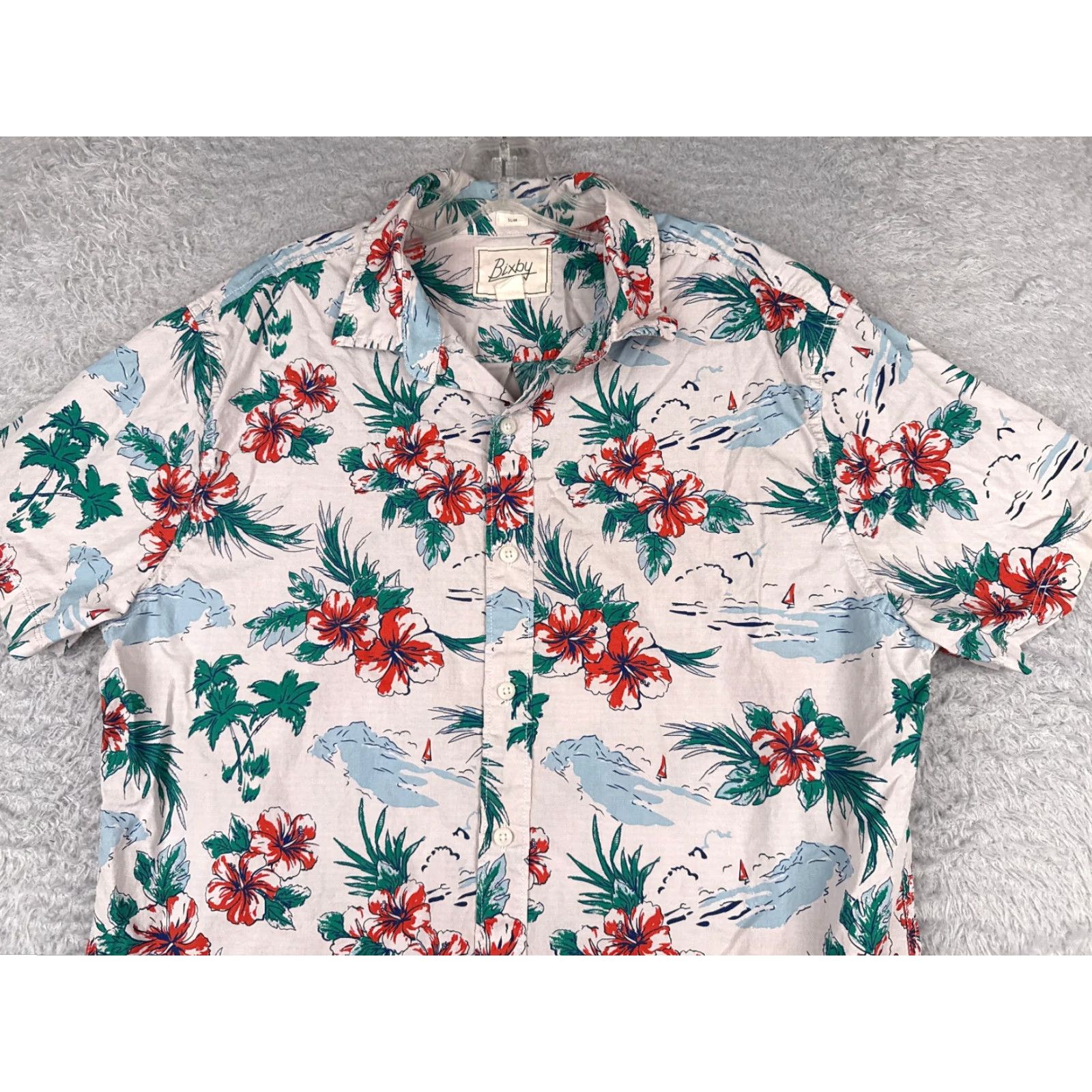 Vintage Coastal Shirt Men L White Floral Hawaiian 100% Cotton Slim Fit Short Sleeve Size US L / EU 52-54 / 3 - 4 Thumbnail