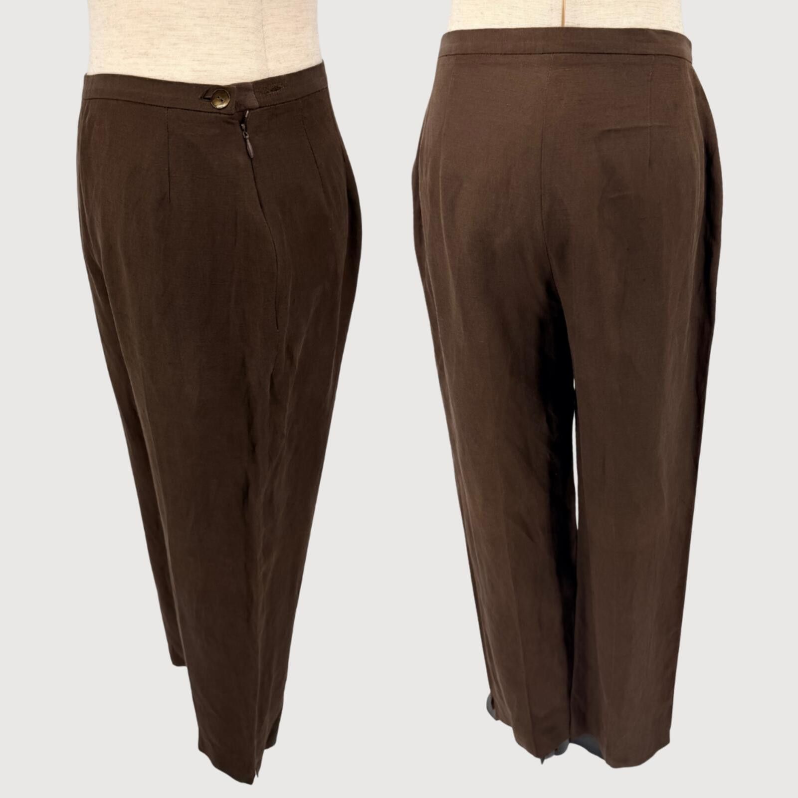 Jaeger Vintage Jaeger Silk Linen Trousers Brown Straight Leg 6 Size 28" / US 6 / IT 42 - 3 Thumbnail
