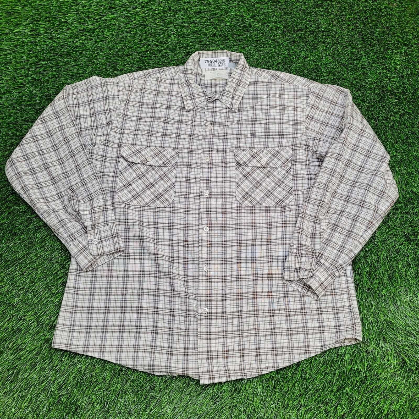 Vintage VTG 80s Western Plaid Shirt XL Perma-Prest Beige Brown White Size US XL / EU 56 / 4 - 1 Thumbnail