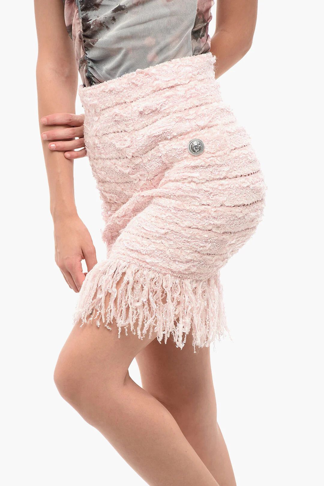 Balmain og1mm0326 Tweed Pencil Skirt in Pink Size 28" / US 6 / IT 42 - 3 Thumbnail