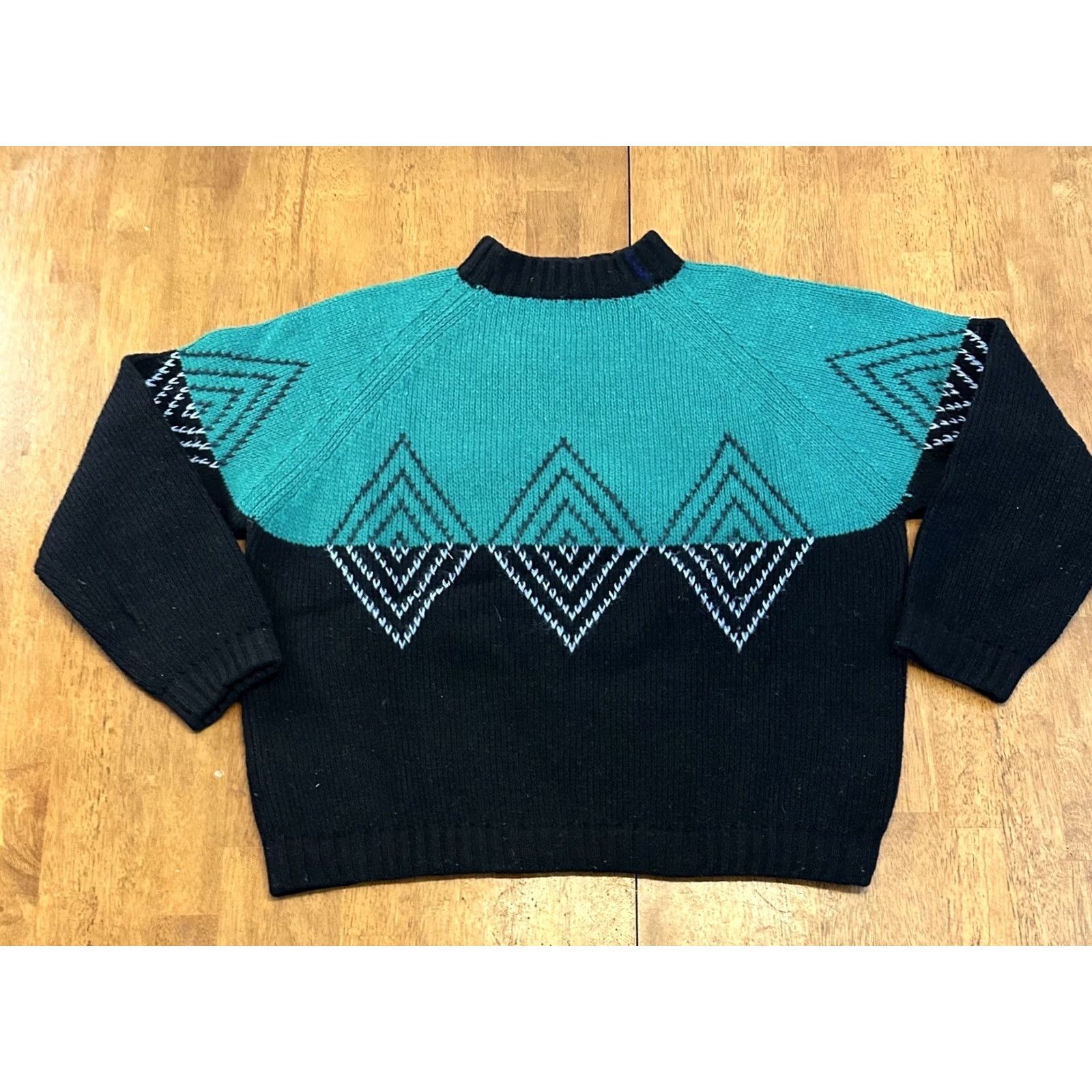 Vintage VINTAGE Geometric Wool Sweater Large Green Black Argyle Knit Mens L Size US L / EU 52-54 / 3 - 3 Thumbnail