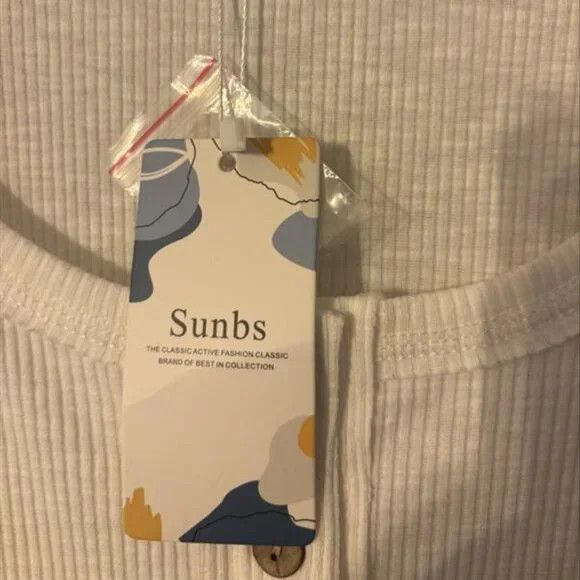 Other Sunbs White Ribbed Henley Tank Top Size XL / US 12-14 / IT 48-50 - 3 Thumbnail