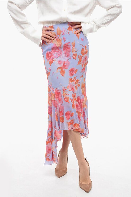 image of The Andamane Viscose Asymmetric Skirt With Floral Print in Fantasia Floreale, Women's (Size XS)