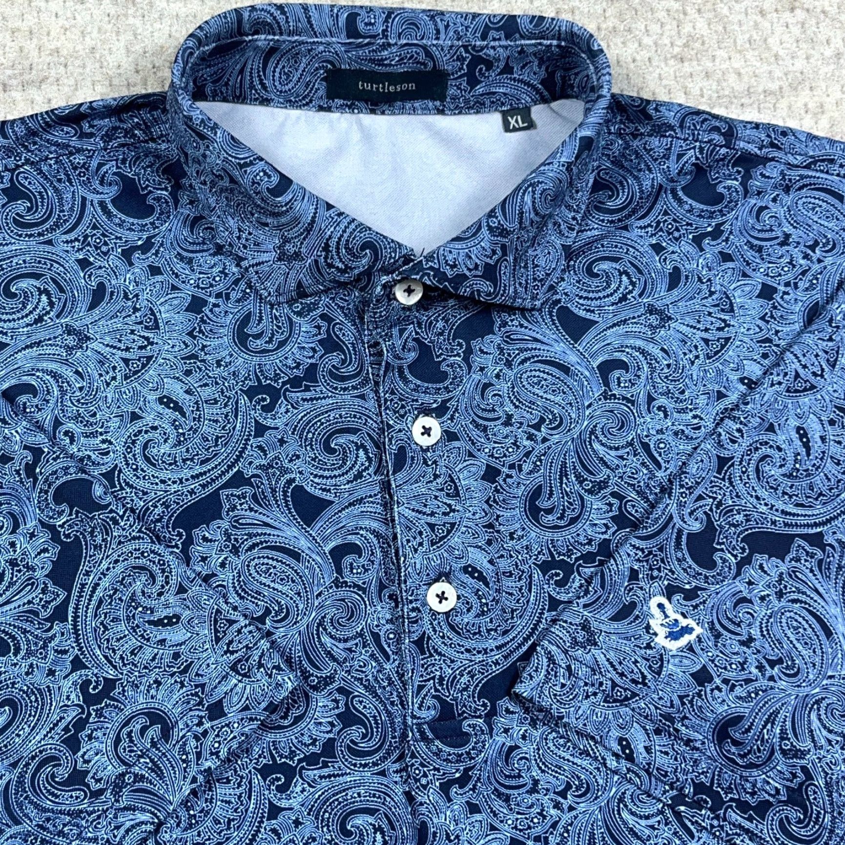 Vintage Turtleson Polo Shirt Men XL Blue Paisley Performance Wicking Quick Dry Golf Mens Size US XL / EU 56 / 4 - 2 Thumbnail