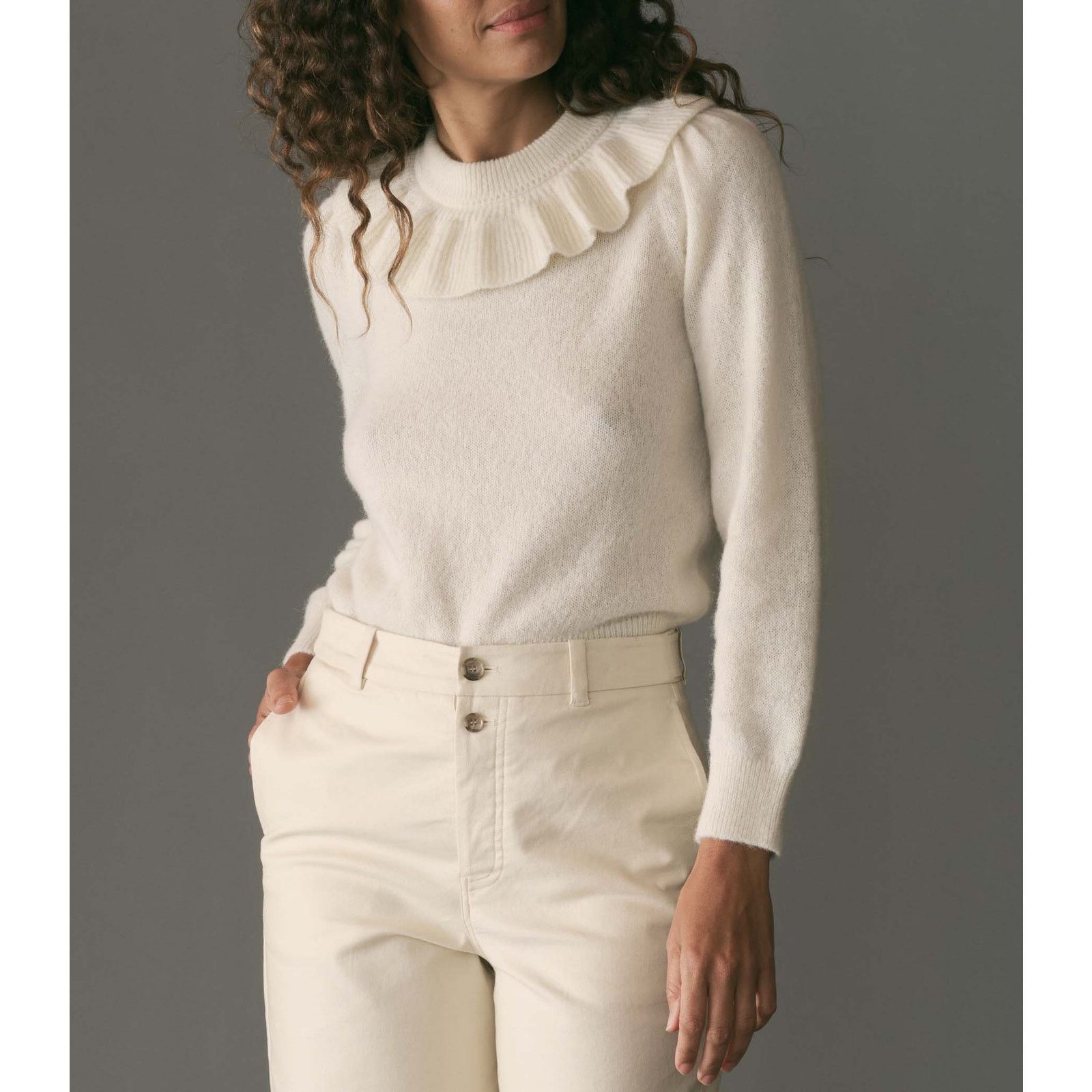 DOEN NWT Doen AZARIA Alpaca Wool Ruffle neck SWEATER in IVORY L Size L / US 10 / IT 46 - 1 Thumbnail