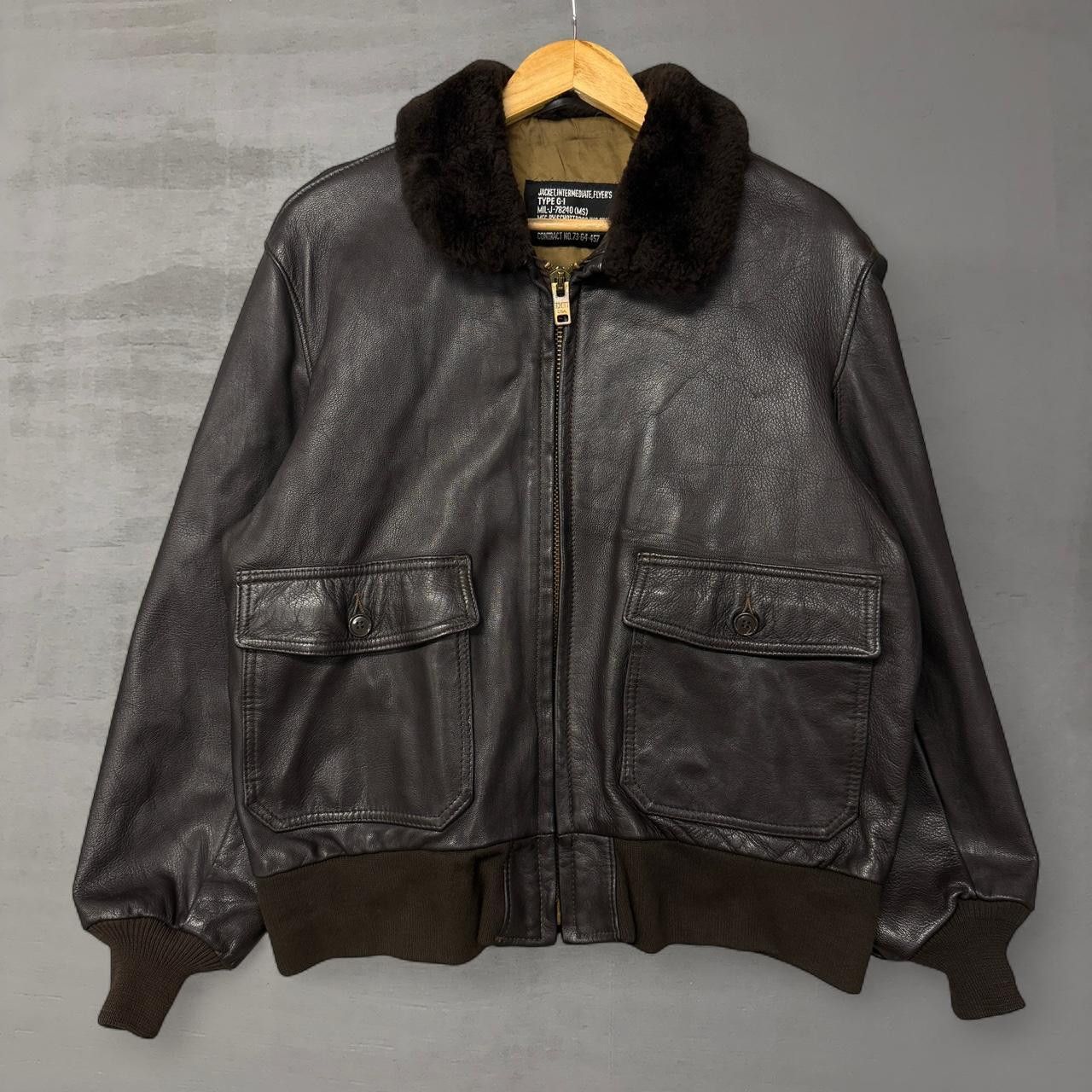 Vintage Type G-1 675 Schott Bros Brown Zip Up Flight Fur Jacket 46 