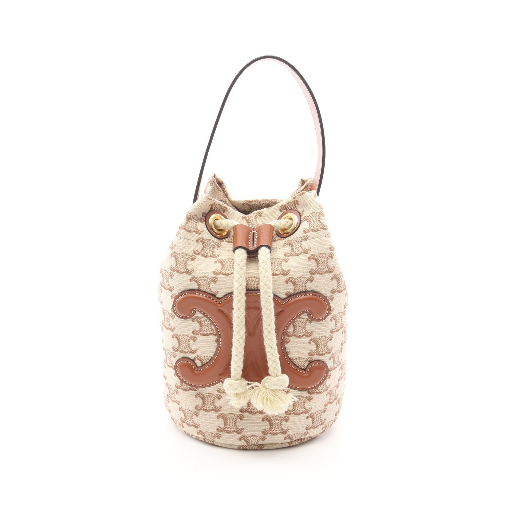 Celine Celine Teen Drawstring Triomphe Handbag Canvas Leather Ivory Brown Size ONE SIZE - 1 Thumbnail