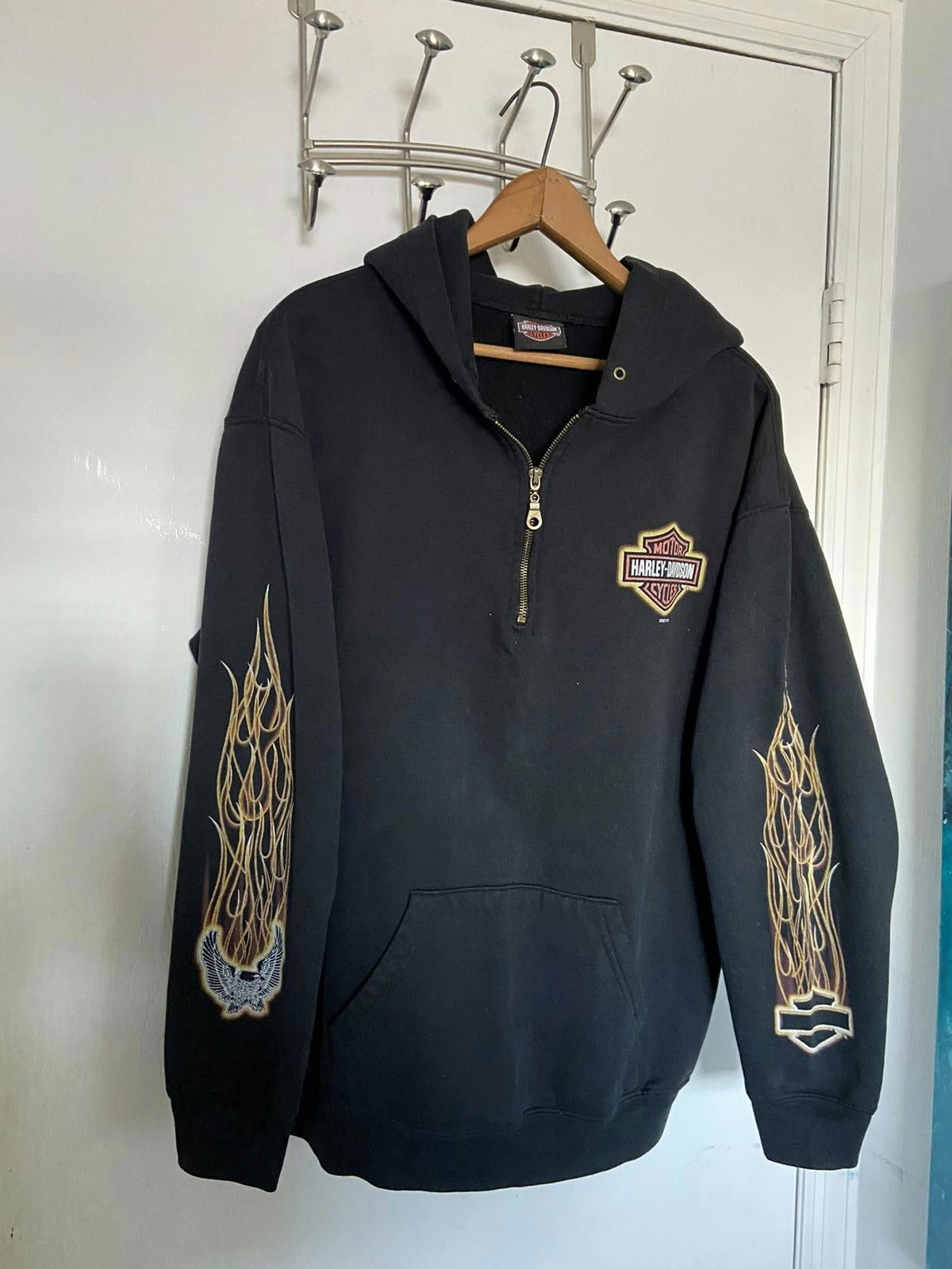Vintage Harley Davidson Flame 1/4 Zip Up Hoodie