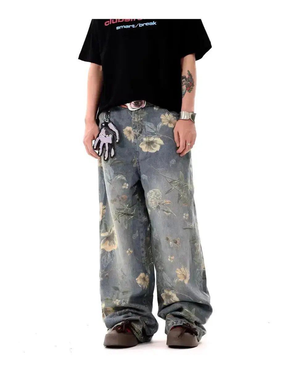 Japanese Brand Streetwear Flower Printed Loose Jeans Size US 32 / EU 48 - 2 Thumbnail