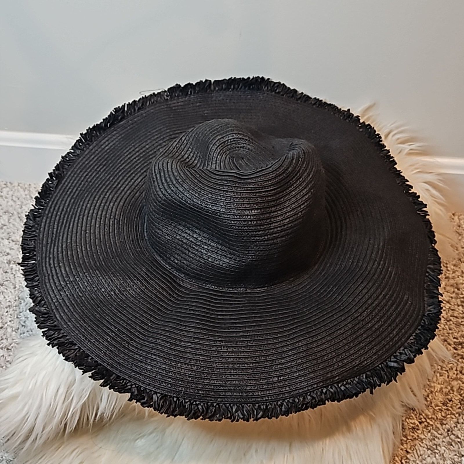 Other David and Young Black Packable Straw Sun Hat with Fringe Size ONE SIZE - 1 Thumbnail