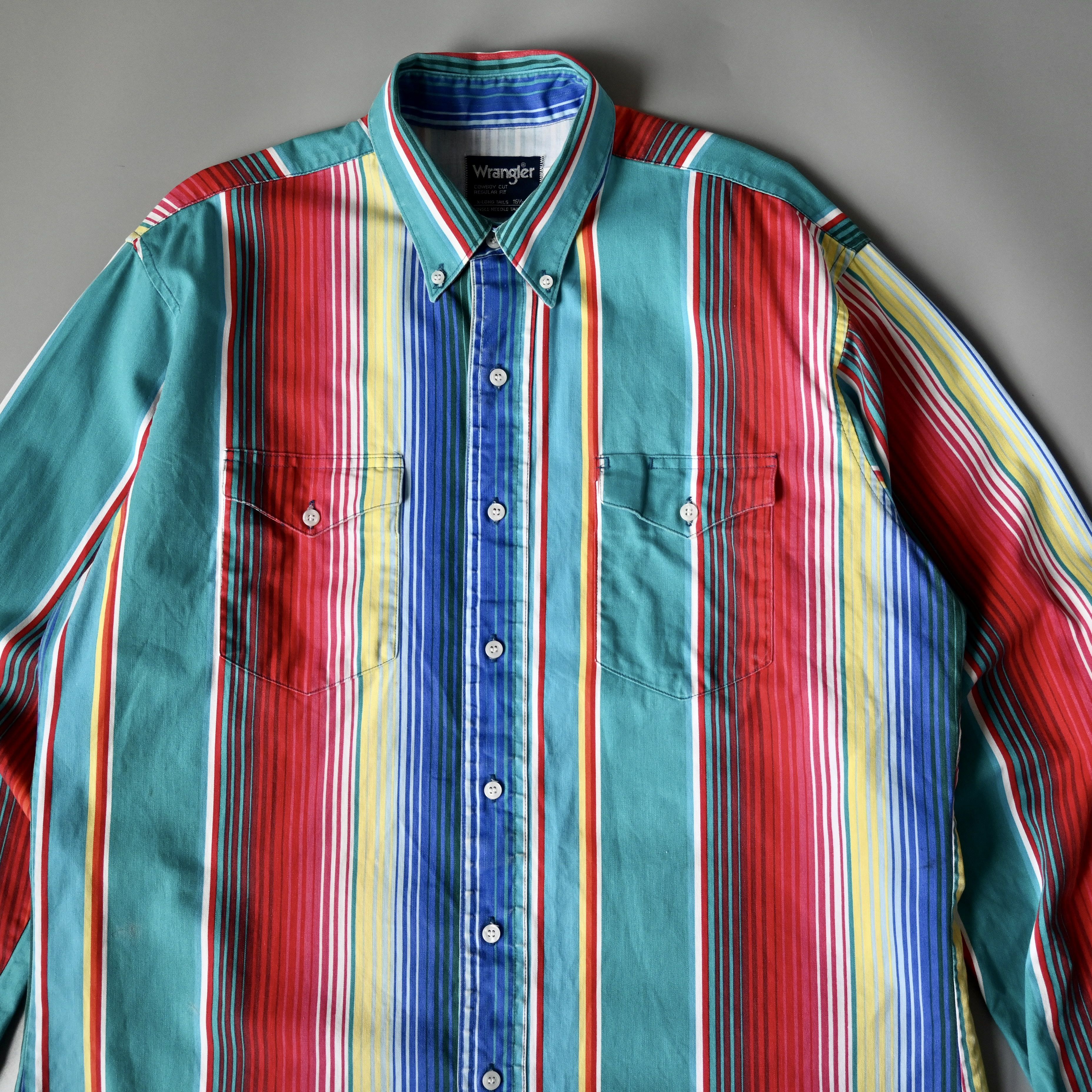 Vintage VTG Wrangler teal base sunlight stripe cotton western shirt Size US L / EU 52-54 / 3 - 1 Thumbnail