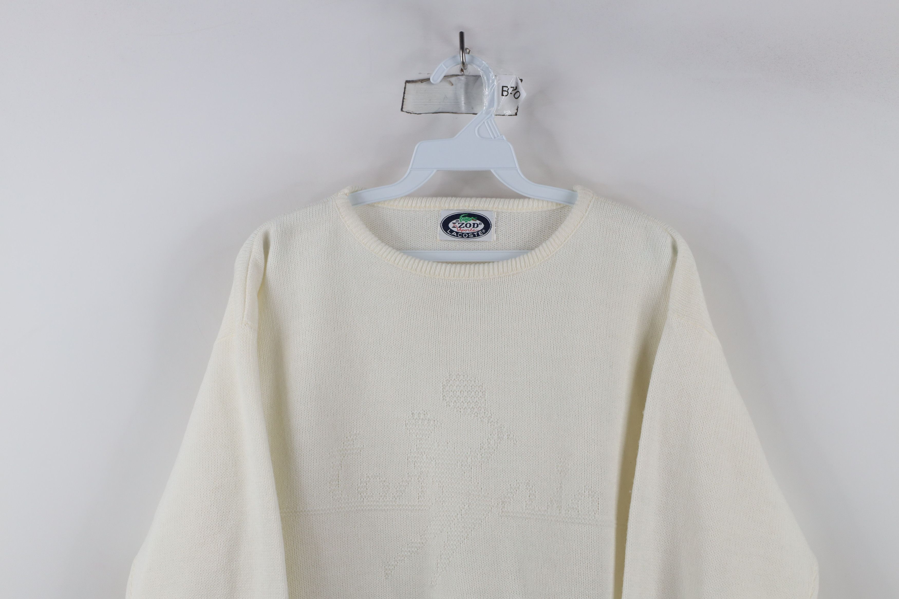 Lacoste × Vintage Vintage 70s 80s Izod Lacoste Tennis Spell Knit Sweater White Size M / US 6-8 / IT 42-44 - 2 Thumbnail