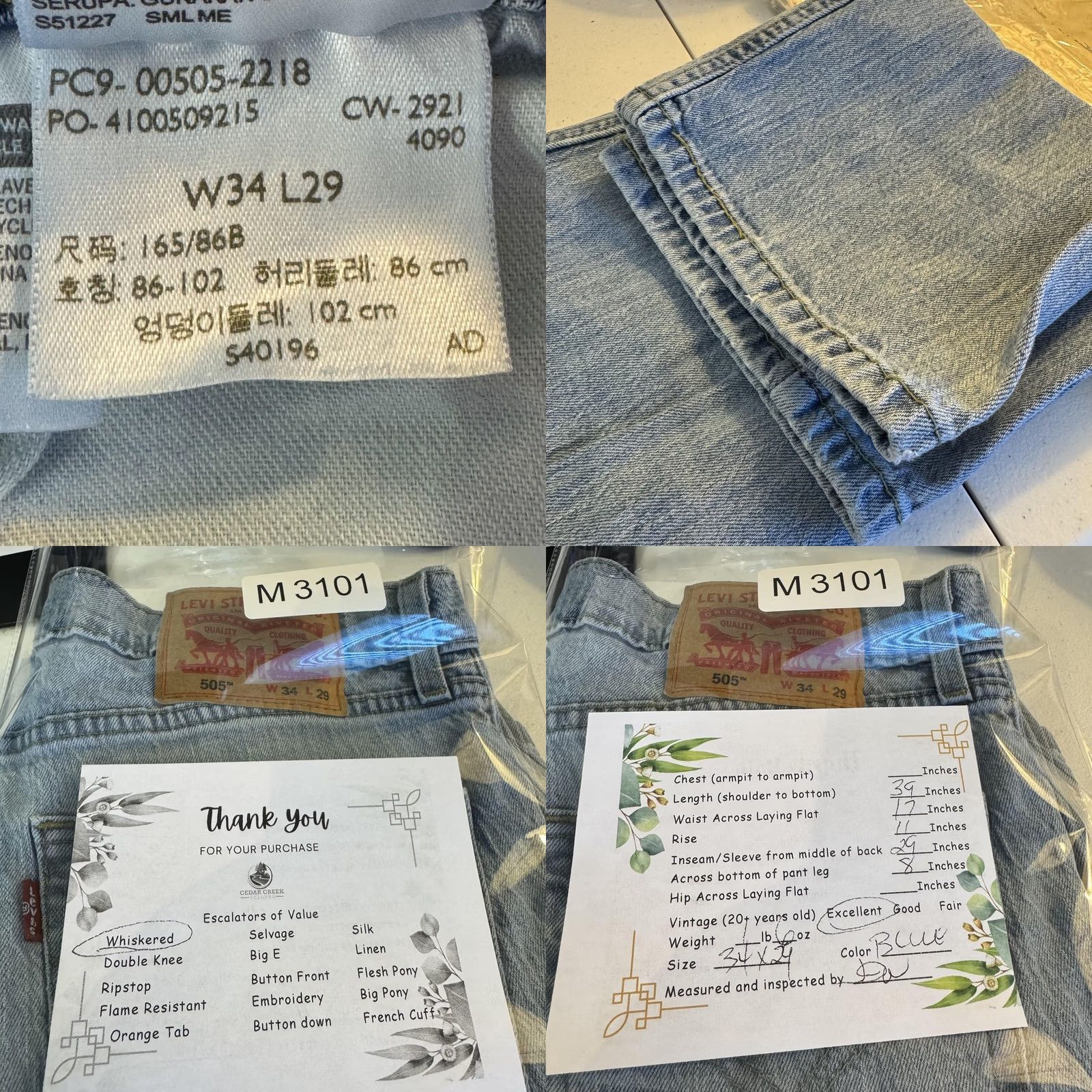 Levi's Levi's 505 Jeans Mens 34x29 Light Wash Straight Leg Stretch Denim Casual Blue Zipper Button Logo Pockets Size US 34 / EU 50 - 8 Thumbnail
