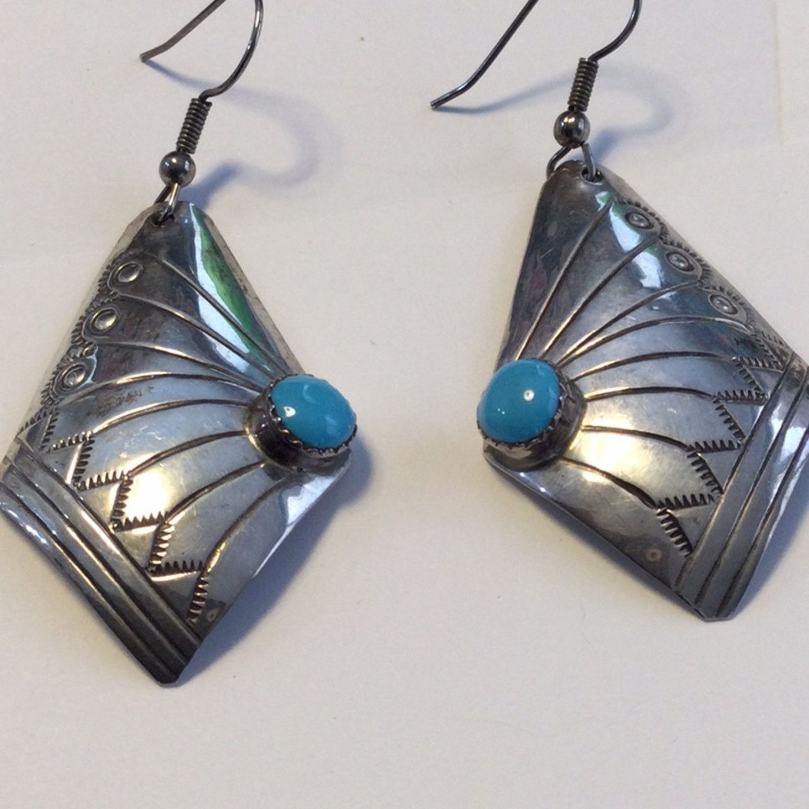 Other Silver & Turquoise Art Deco Fan Dangle Vintage Earrings Size ONE SIZE - 3 Thumbnail