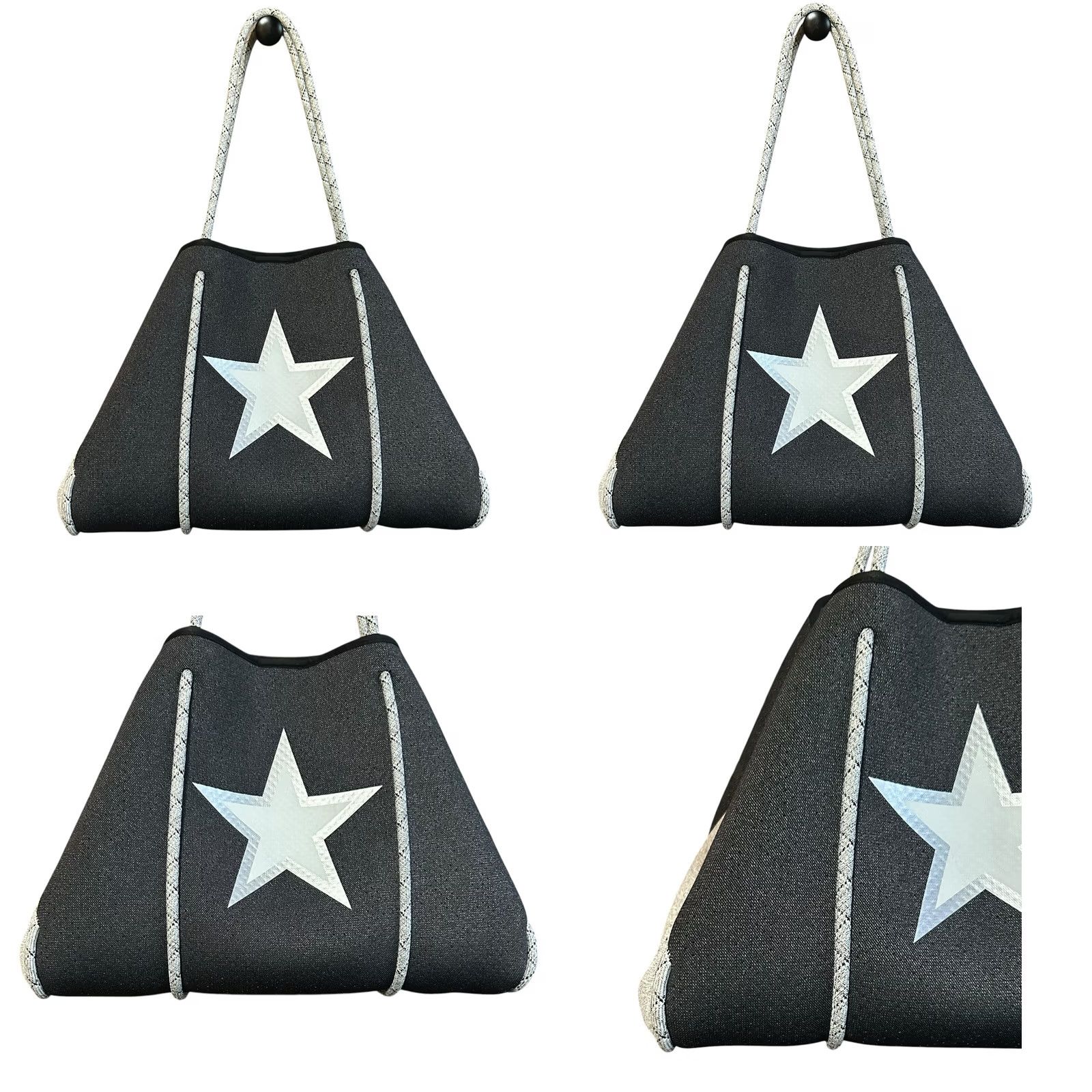 Vintage Haute Shore Large Neoprene Gray Star Tote Shoulder Hand Bag Women’s Purse Mens? Size ONE SIZE - 9 Thumbnail