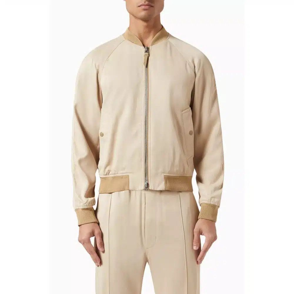 Tom Ford o1loc1c0825 OBS028 Viscose Cady Bomber Jacket in Beige Size US L / EU 52-54 / 3 - 1 Thumbnail