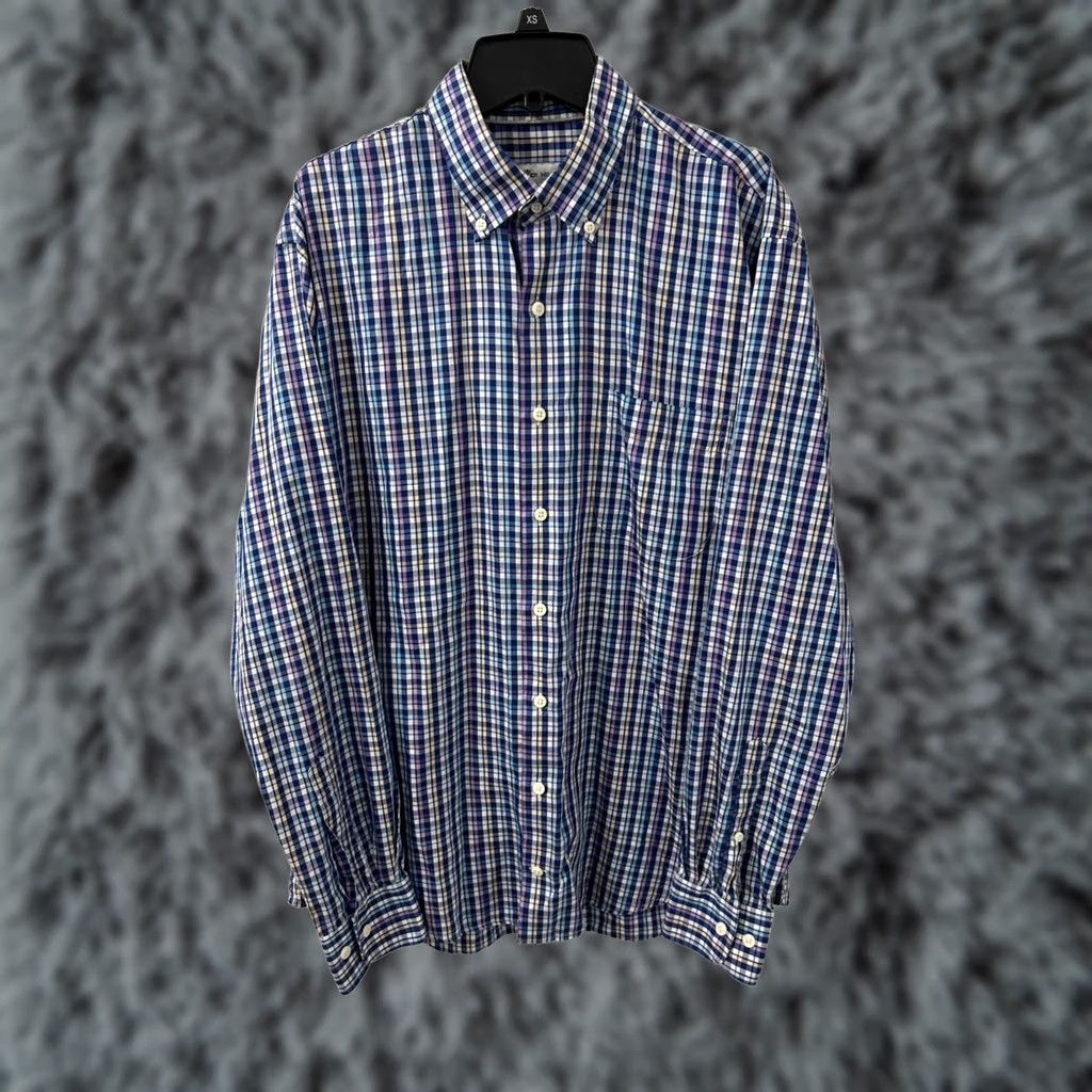 Peter Millar Peter Millar Shirt Mens L Blue Plaid Cotton Silk Button-Down Long Sleeve Knit Pocket Breathable Easy Care Regular Fit Size US L / EU 52-54 / 3 - 1 Thumbnail