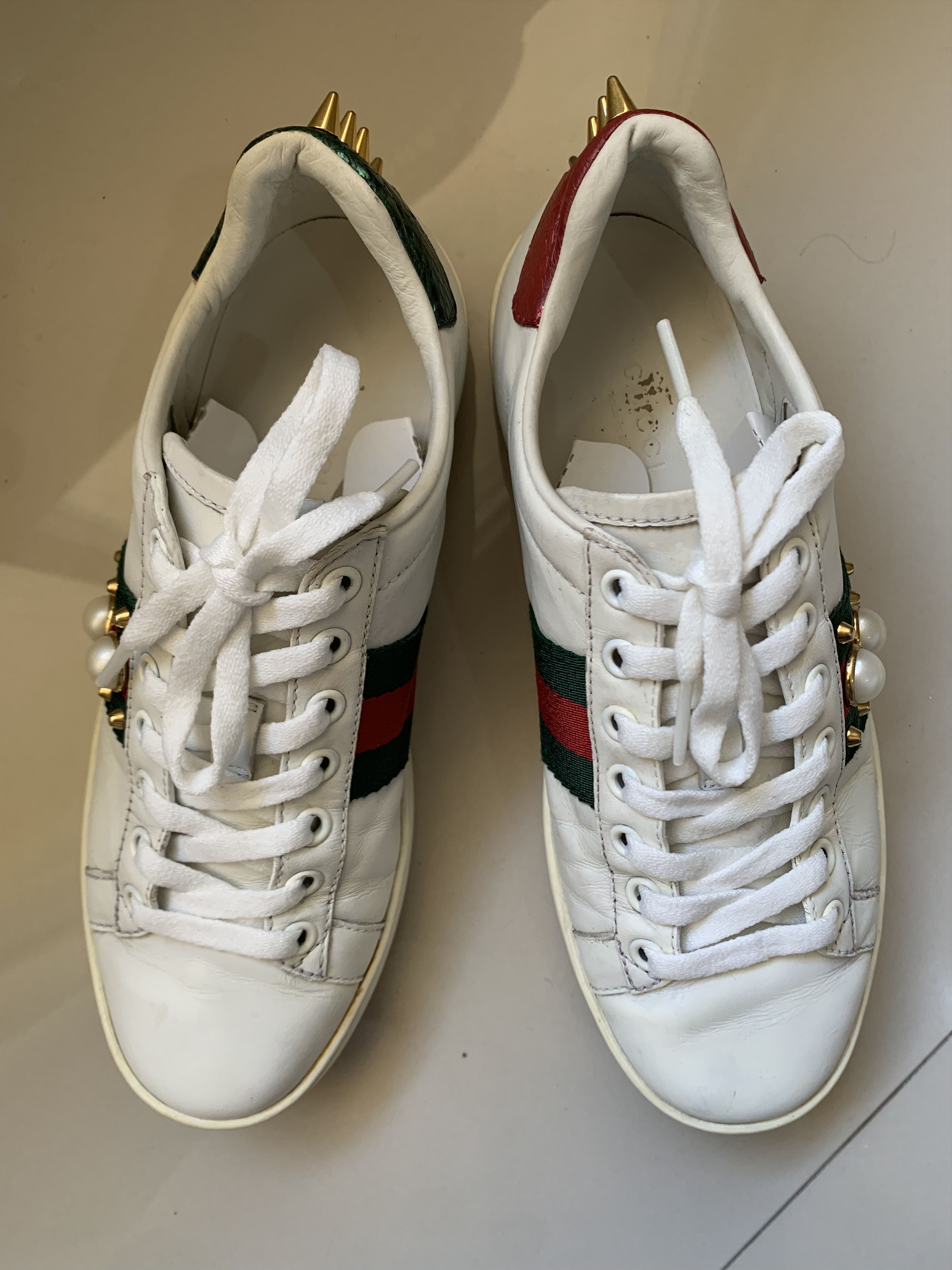 Gucci Gucci White Leather Pearl Studded Ace Low Sneakers EU 35 Size US 5 / IT 35 - 1 Thumbnail