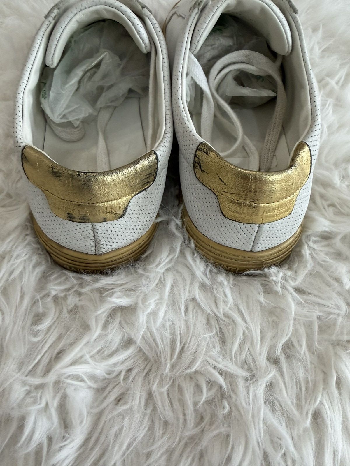 Saint Laurent Paris Saint Laurent White and Gold Andy Sneakers Size US 6.5 / IT 36.5 - 5 Thumbnail