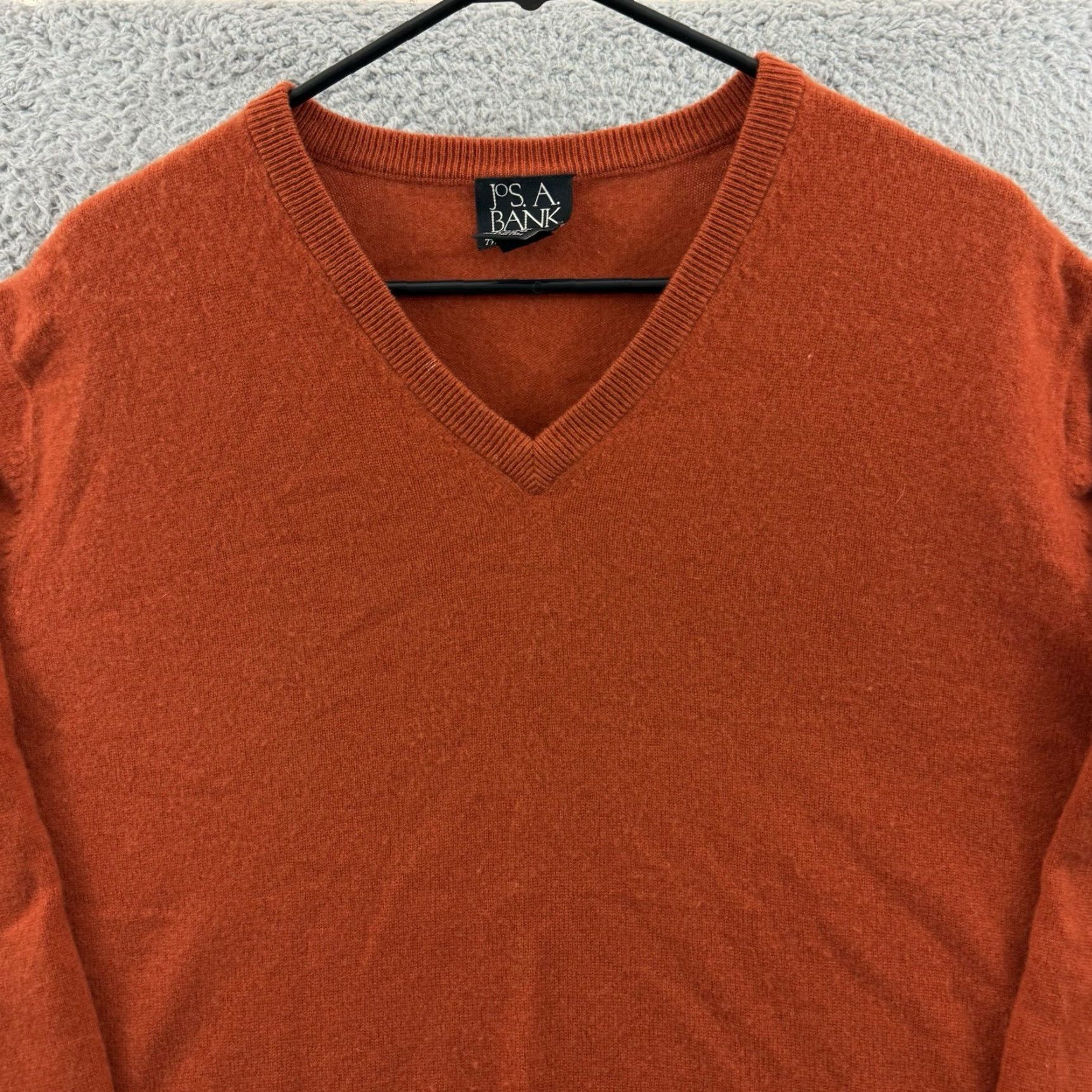 Vintage Jos A Bank Sweater Mens Large Orange Knit 100% Cashmere V Neck Pullover Preppy Size US L / EU 52-54 / 3 - 3 Thumbnail