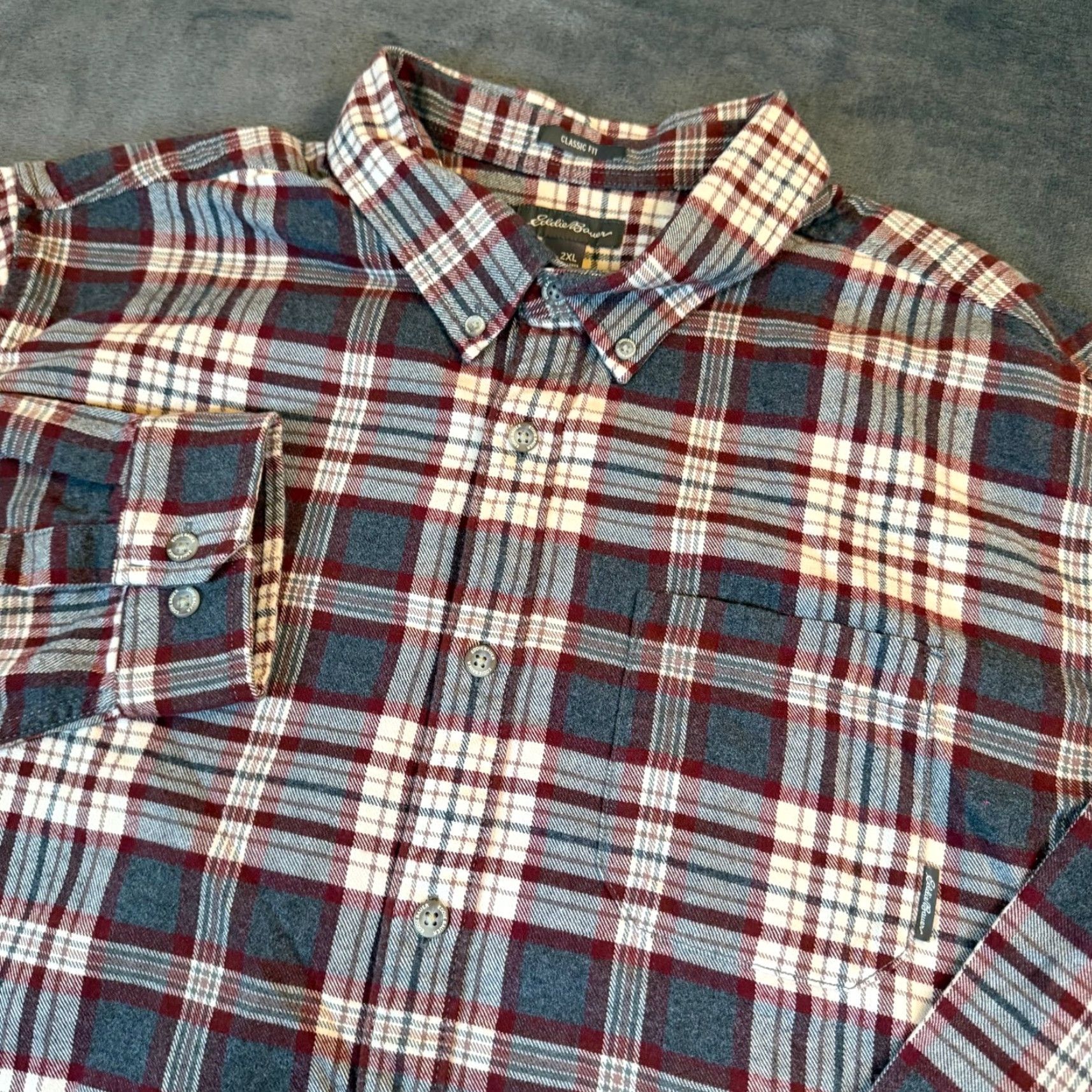 Eddie Bauer Eddie Bauer Shirt Flannel Plaid Burgundy Blue 2XL Cotton Button-Down Collar Long Sleeve Mens Size US XXL / EU 58 / 5 - 2 Thumbnail