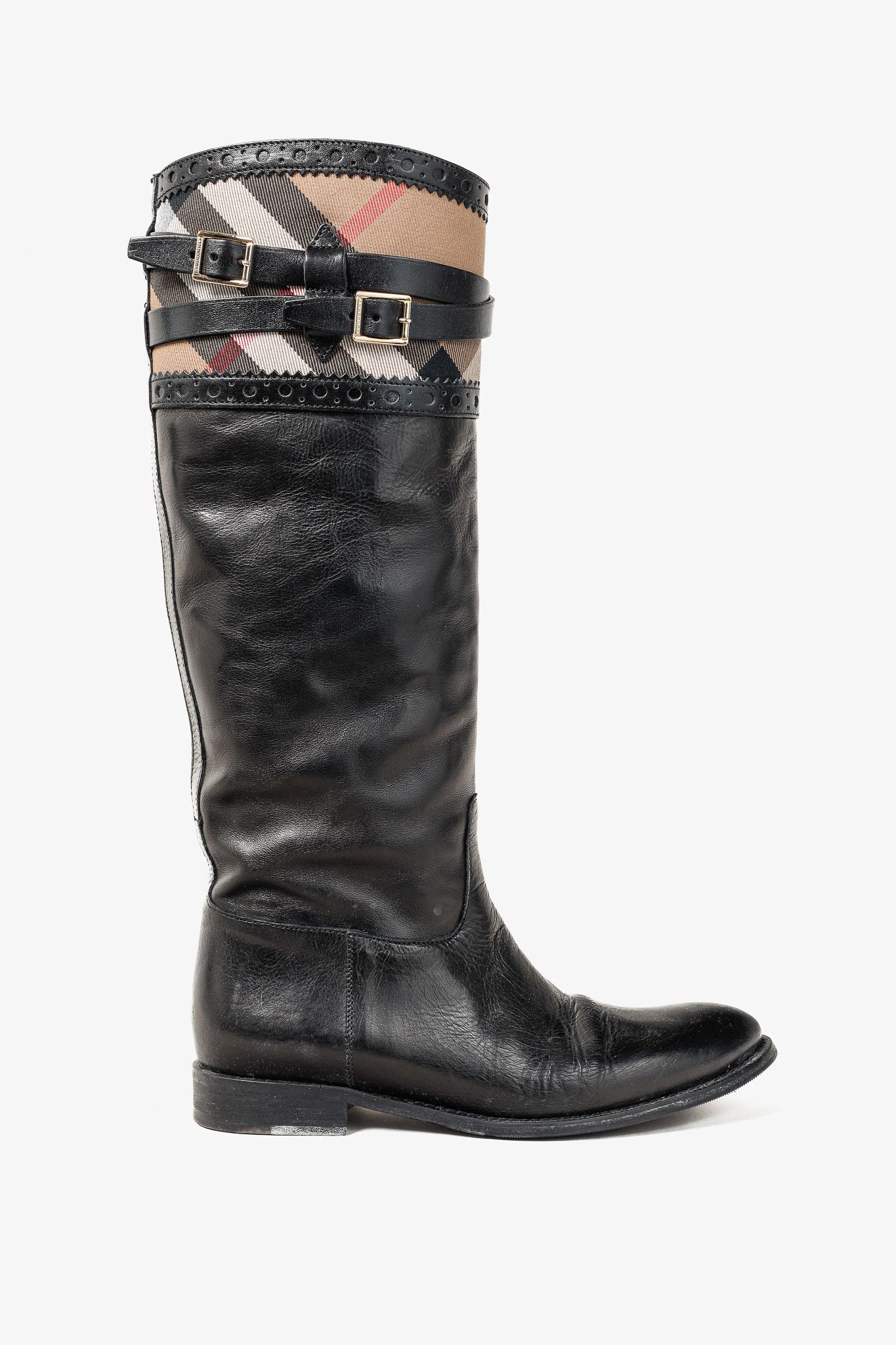 Burberry Burberry Carington Black Check Leather Riding Boots Size US 7 / IT 37 - 1 Thumbnail
