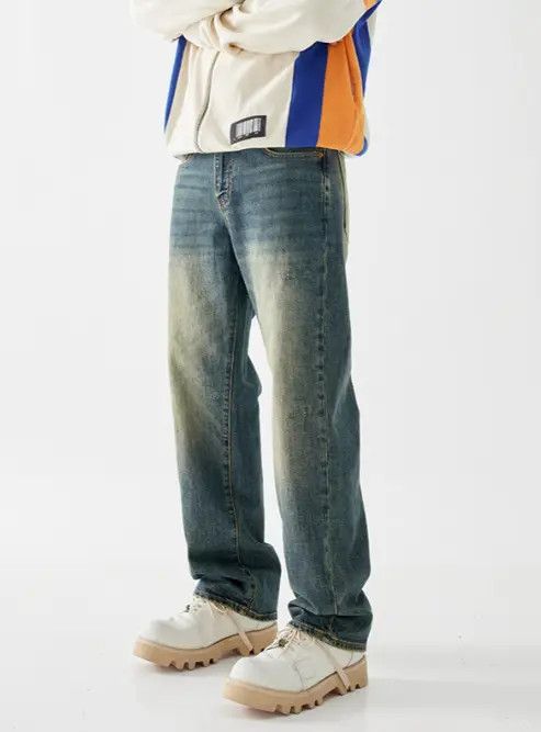 Japanese Brand × Jean Men's retro straight distressed contrast washed stretch jean Size US 34 / EU 50 - 2 Thumbnail