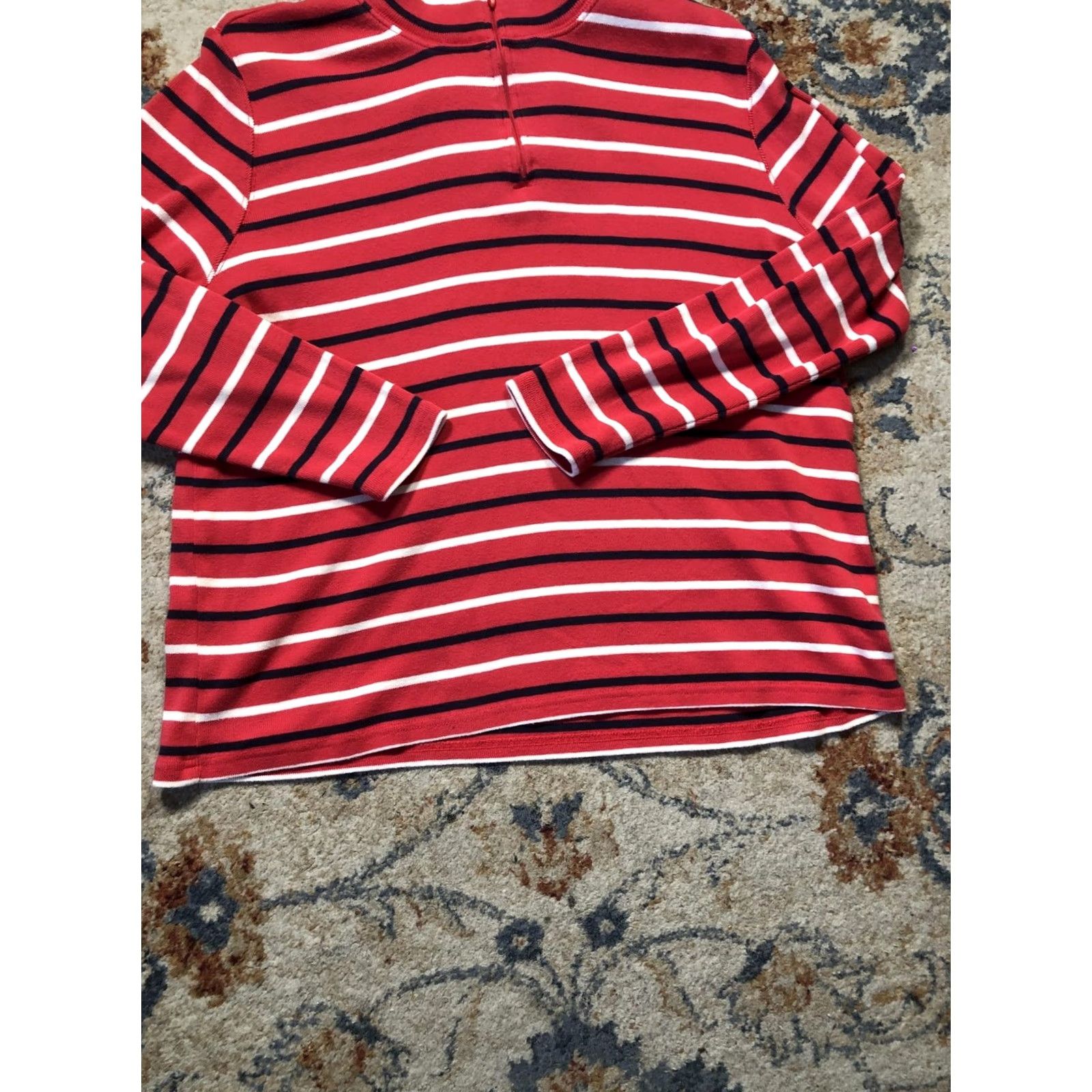 Vintage L.L.Bean Sweater Womens 2X Red Stripe 1/4 Zip Mock Neck Pullover Knit Cotton Shirt Women Plus Size Striped Knit Fall Casual Mens Women Girls Boys N/A Size XXL / US 16-18 / IT 52-54 - 5 Thumbnail