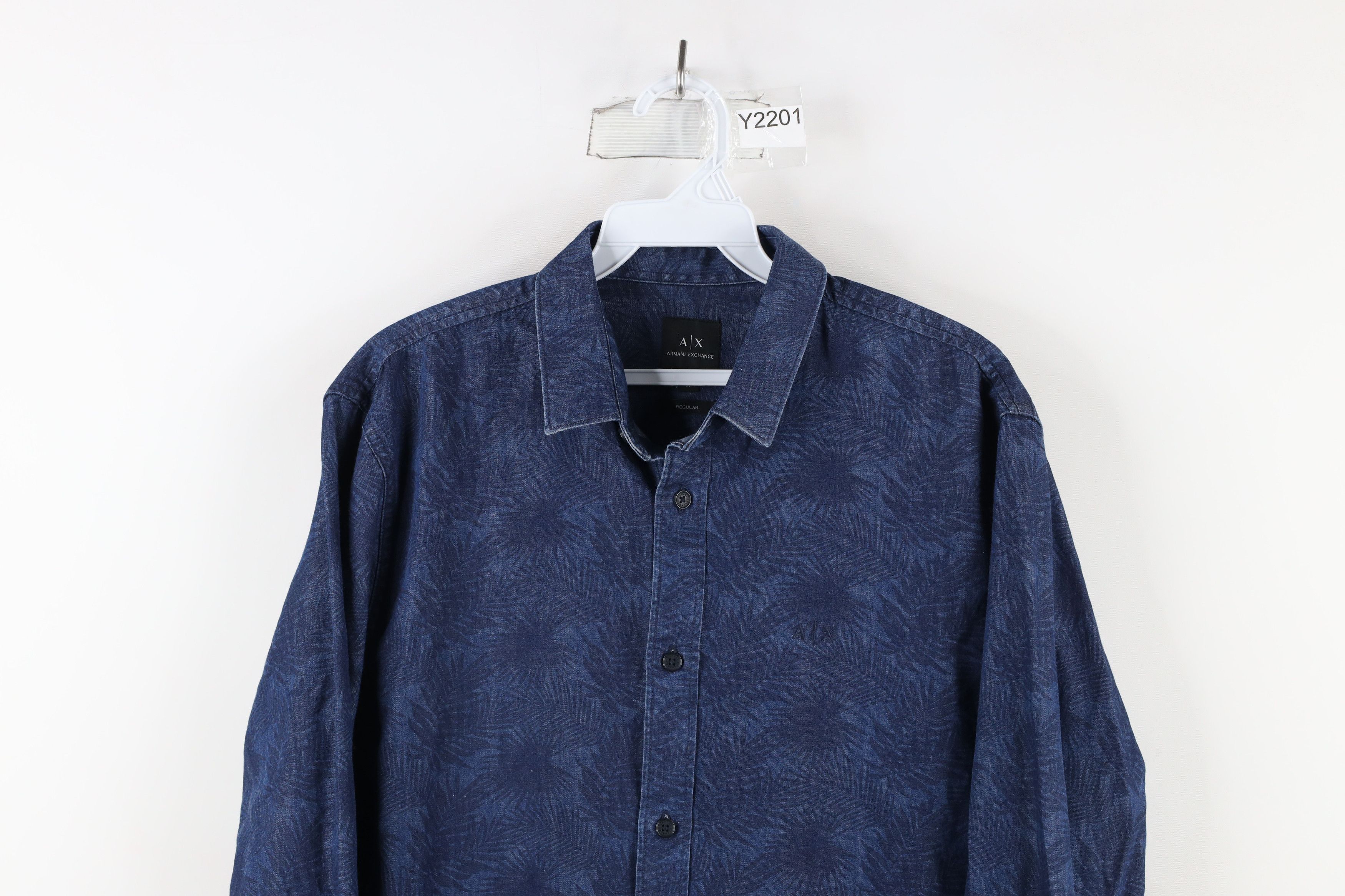 Armani Exchange × Vintage Armani Exchange Fit Palm Tree Leaf Denim Button Shirt Blue Size US M / EU 48-50 / 2 - 2 Thumbnail