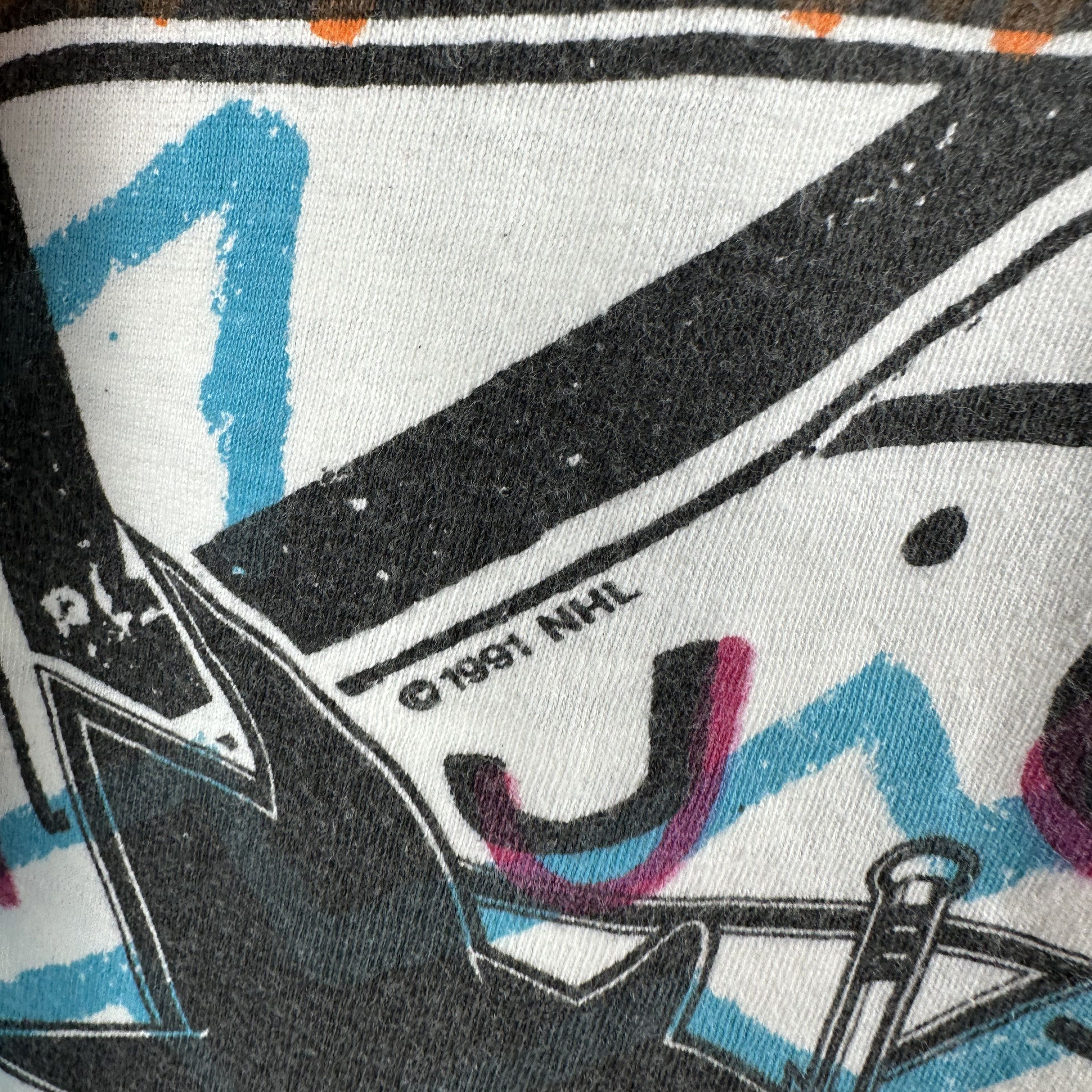 Vintage 1991 San Jose Sharks Hockey NHL AOP Single Stitch T-Shirt Size US L / EU 52-54 / 3 - 8 Thumbnail