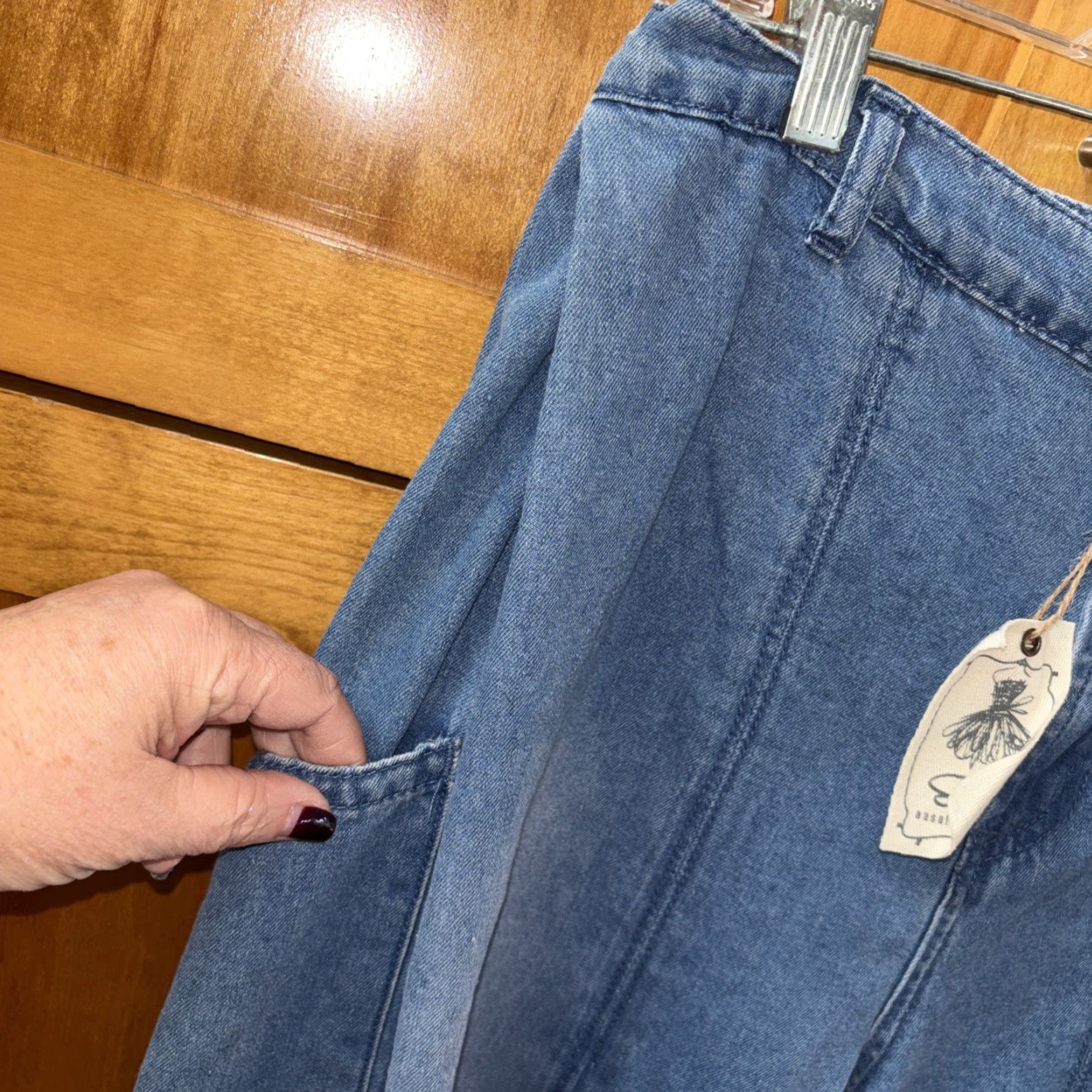 Denime EASEL Jeans Blue Denim Wide Leg Palazzo Zip Pockets Ruched Adjust Hem New M Size 32" / US 10 / IT 46 - 3 Thumbnail