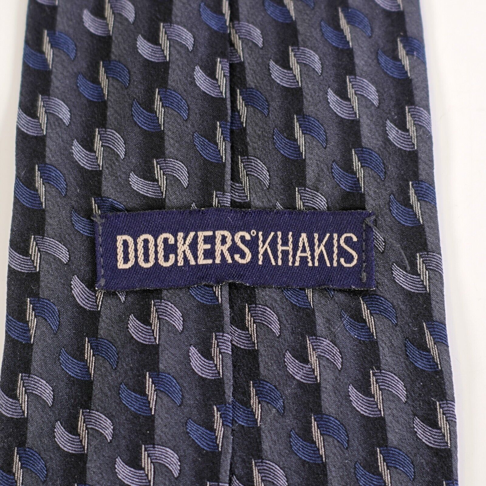Dockers Dockers Khaki Gray Blue Print Wide Geometric Print Silk Tie Size ONE SIZE - 3 Thumbnail