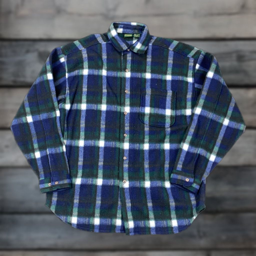 Vintage 90s Grunge Style VTG Green Blue Plaid Fleece Jacket Adult Medium Workwear Shirt Size US M / EU 48-50 / 2 - 1 Thumbnail
