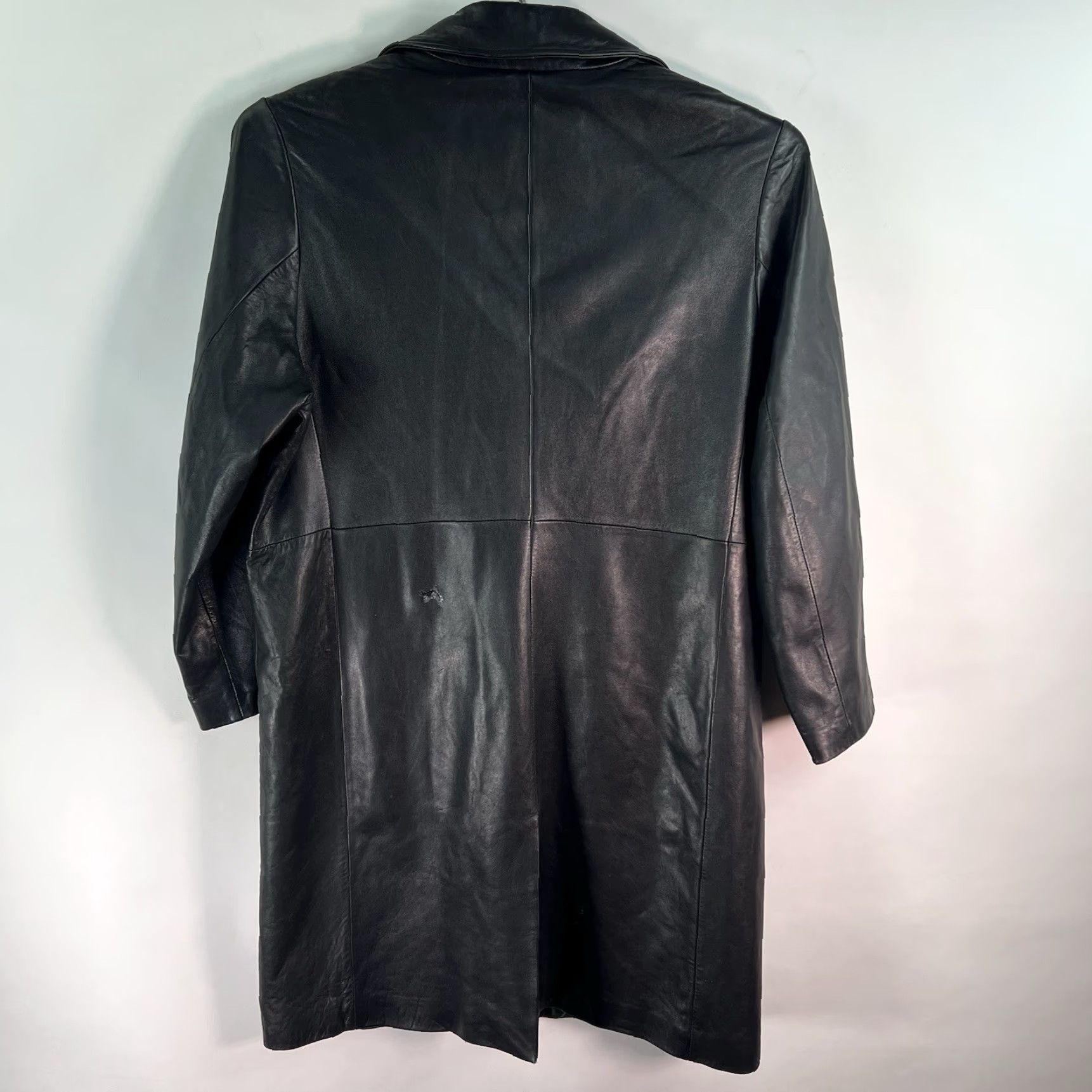 Vintage Marc New York Leather Trench Coat Women XL Black Long Sleeve Button Closure Casual Business Travel Workwear Regular Womens Size XL / US 12-14 / IT 48-50 - 6 Thumbnail