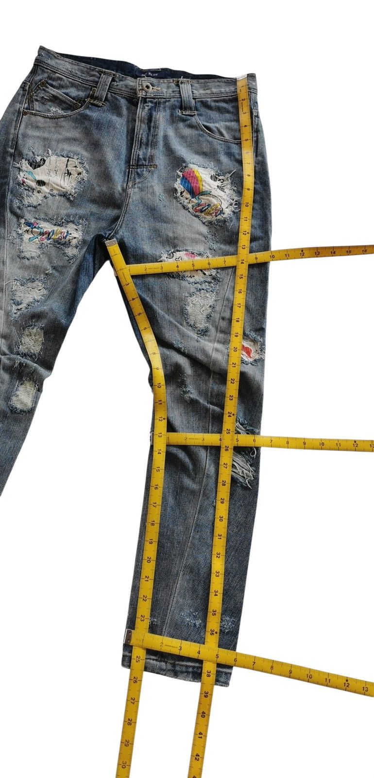 Kapital Bit Blue Distressed Patchwork Jeans Size US 30 / EU 46 - 10 Thumbnail