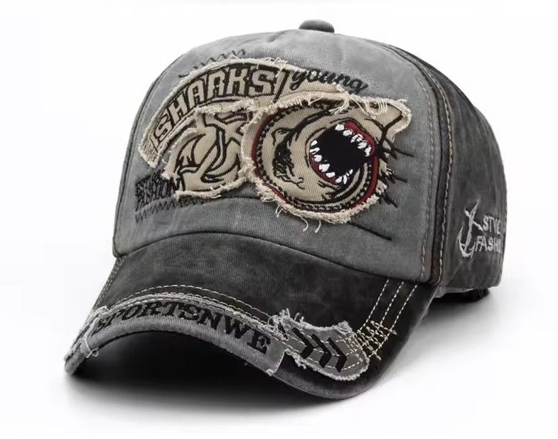 Other Retro Washed Denim Embroidery Shark Cap Size ONE SIZE - 1 Thumbnail